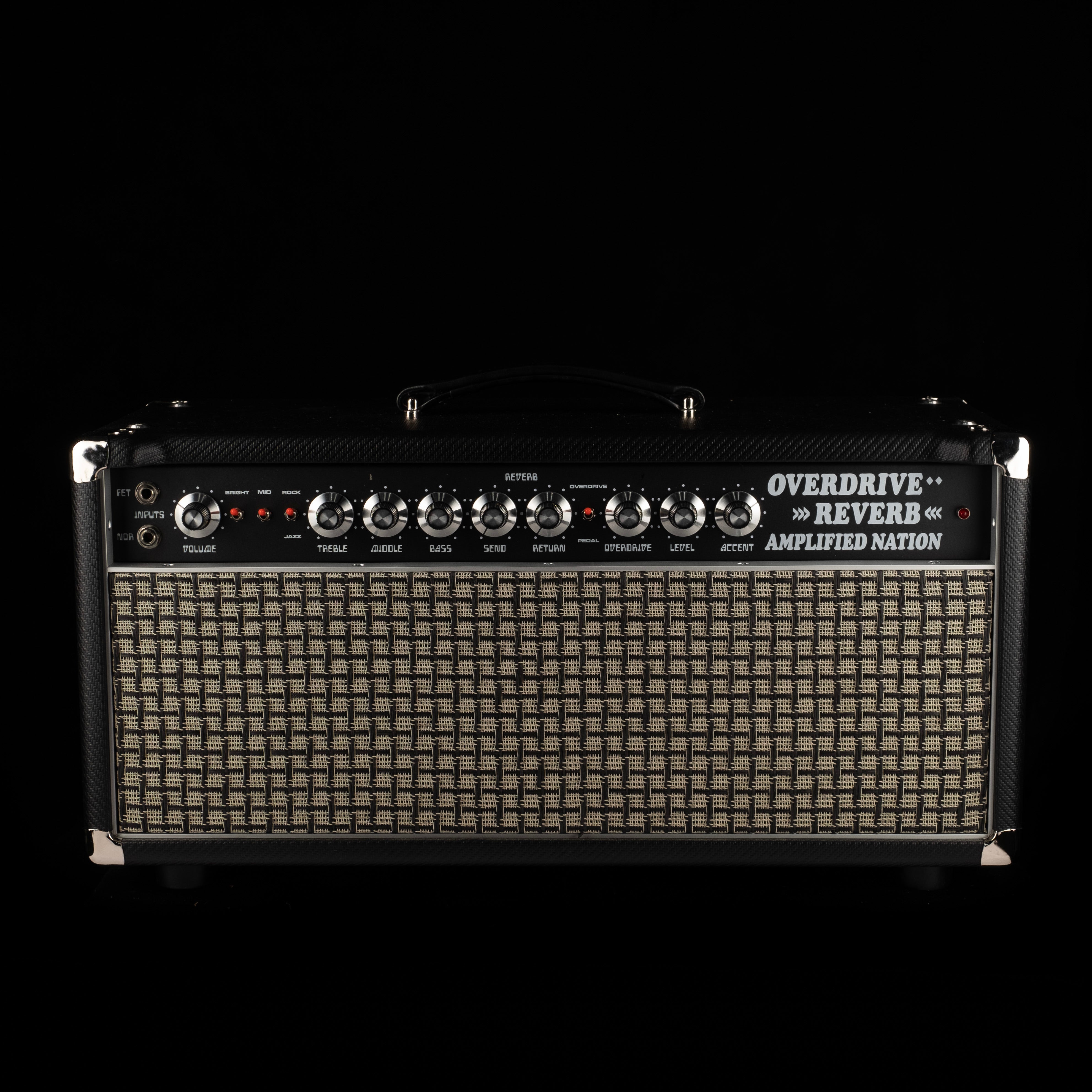 Amplified Nation Overdrive Reverb 50 Watt Guitar Amplifier Head with Carbon Fiber Tolex Cover - Perfect for Stage Performances & Studio Recording