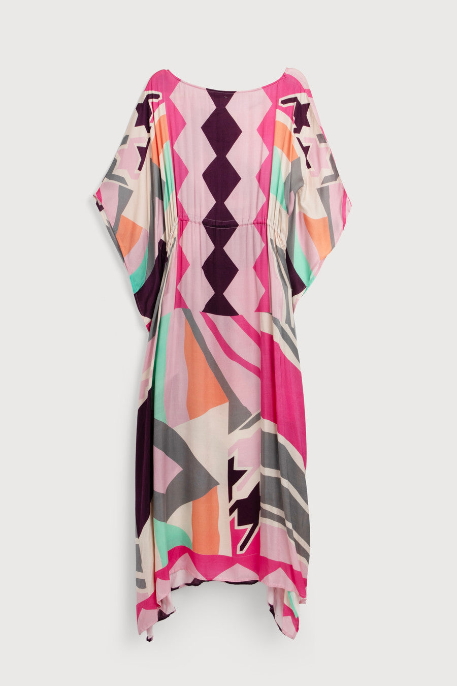 Stylish Multicolored Geo Print Tie Waist Keyhole Kaftan Dress - Perfect for Beach Vacations, Summer Parties & Boho Fashion