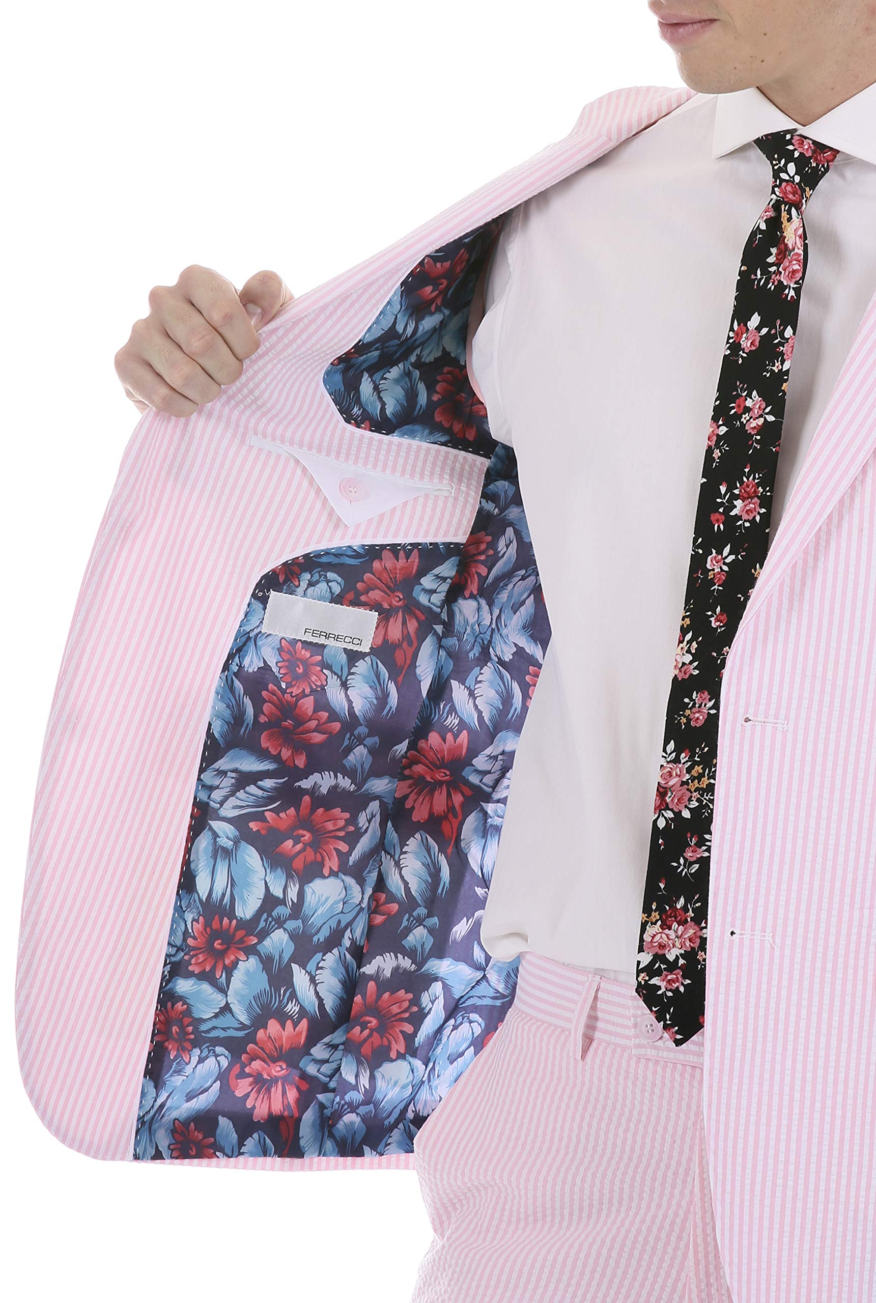 Men's Slim Fit Two Piece Suit | Seersucker Striped Business Suit | Made in USA | Perfect for Weddings, Office & Formal Events