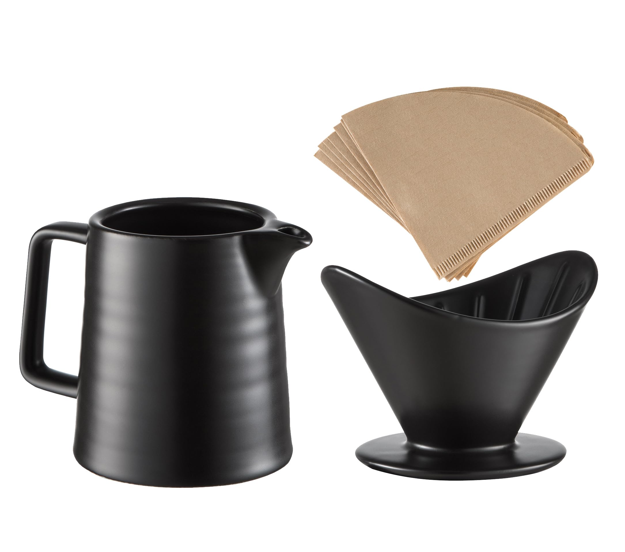 BeeCa Pour Over Coffee Maker - 17oz / 500mL Ceramic V60 Dripper with Paper Filters for Hand Brewed Coffee | Durable Drip Coffee Set for Home, Office & Café Use | Perfect for Morning Brews & Coffee Enthusiasts (Black)