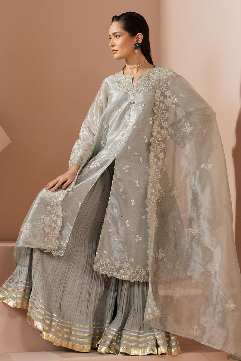 Elegant MINT AURA 4-Piece Embroidered Silk Suit Set for Women | Luxury Formal Wear | Perfect for Weddings, Parties & Special Occasions
