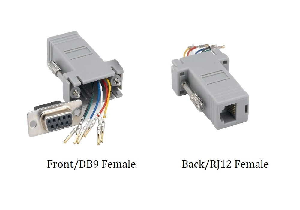 10-Pack DB9 Female to RJ12 (6P6C) Female Modular Adapter - Gray | Serial Port to Telephone Line Converter for Networking, Telecom & Industrial Equipment Connections