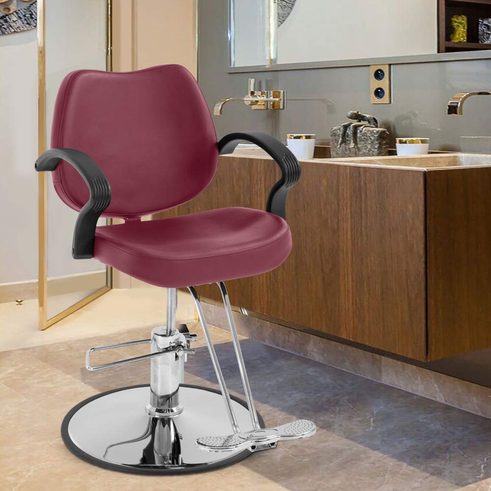 Professional Hydraulic Barber Chair 360° Swivel Salon Styling Chair with Adjustable Footrest - Burgundy Red for Hairdressers & Stylists | Perfect for Hair Salons, Barber Shops & Home Styling Studios