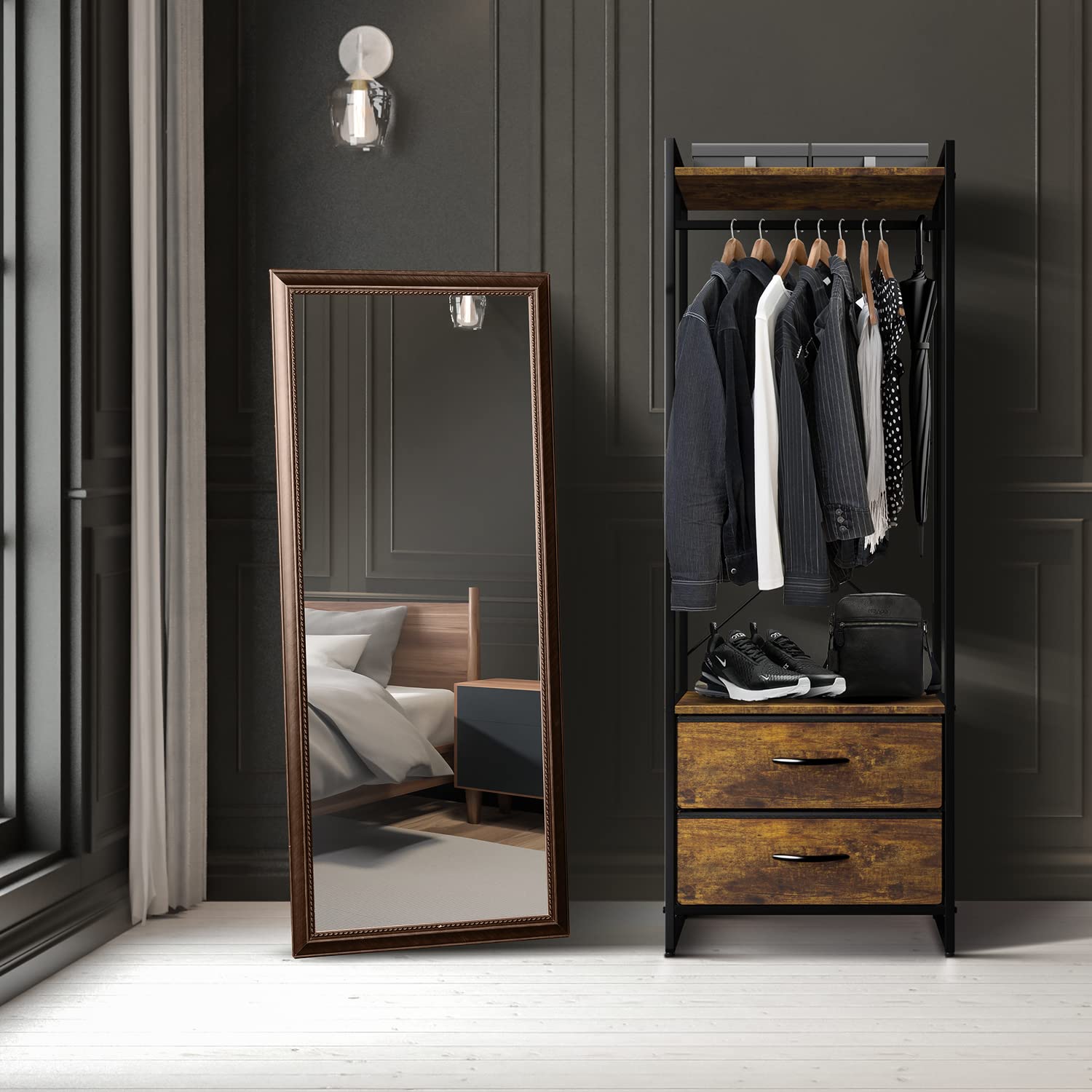 Sorbus Wood Top Clothing Rack with Drawers - Steel Frame Garment Organizer for Closet & Bedroom Storage