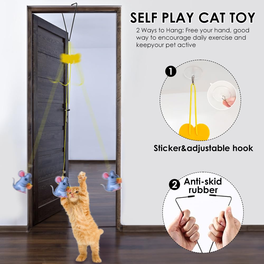 6PCS Retractable Cat Toys with Hanging Door String - Interactive Teaser for Indoor Play, Hunting Exercise & Mental Stimulation - Perfect for Kittens & Adult Cats to Chase & Play Alone or with Owners