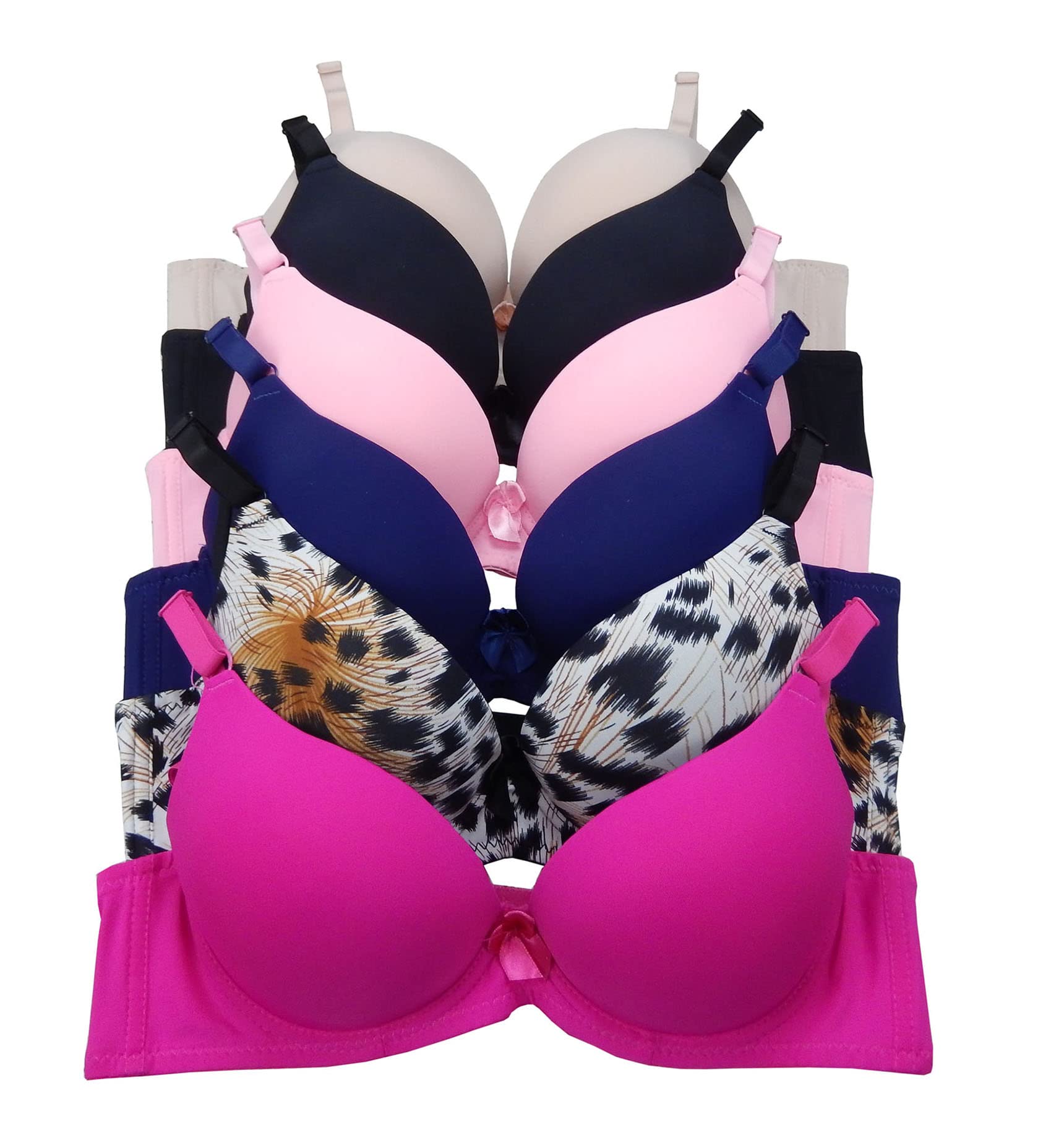 6-Pack Women's Push Up Lace Bras - B/C Cup Double Push Up Underwire Bras for Everyday Wear & Special Occasions