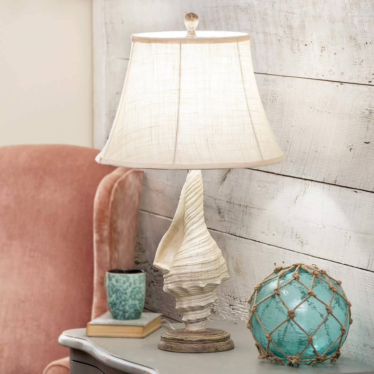 White Conch Shell Table Lamp - Coastal & Nautical Decor for Bedroom, Living Room, Office - BLK FRST DECOR