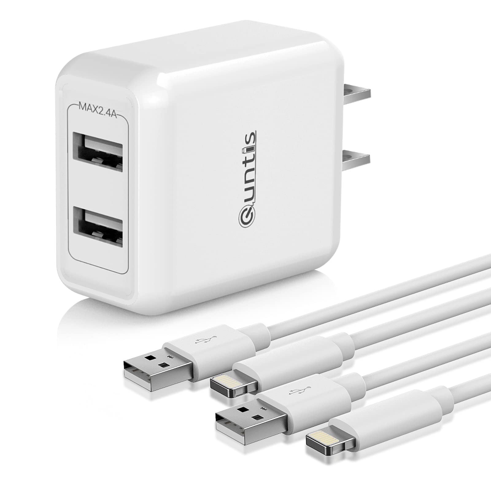 MFi Certified iPhone Charger 2-Pack - Quntis 6.6ft Lightning Cable with Dual Port USB Wall Charger for iPhone 14/13/12/11/SE/XS/XR/X/8/7/6s/6 Plus, iPad Pro & AirPods - Fast Charging for Home, Office & Travel