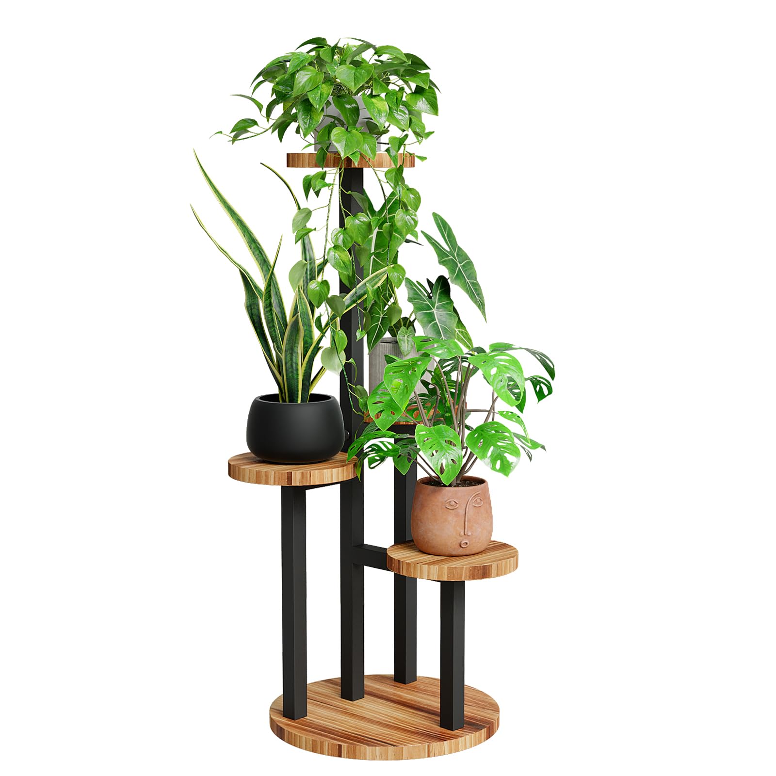 Bamworld 4-Tier Metal Plant Stand Shelf - Indoor/Outdoor Tall Flower Holder, Garden Accessories for Home Decor, Balcony, Patio, Living Room - Perfect for Plant Lovers (Brown)