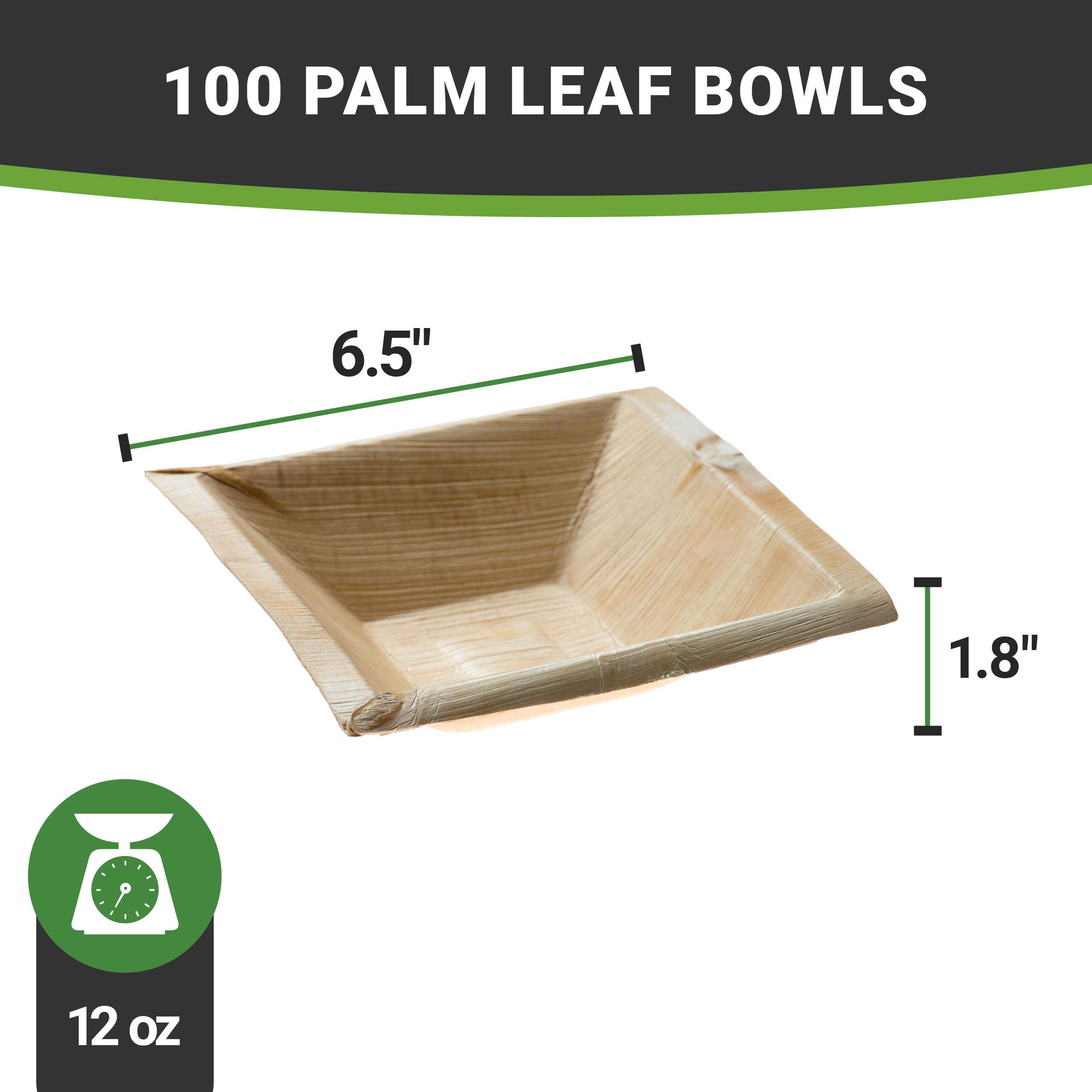 Restaurantware Indo 12oz Square Palm Leaf Bowls - 100 Pack Microwave & Oven Safe, Freezer Friendly Sustainable Areca Bowls for Soup, Salad, Hot & Cold Foods - Perfect for Restaurants, Catering & Eco-Friendly Dining