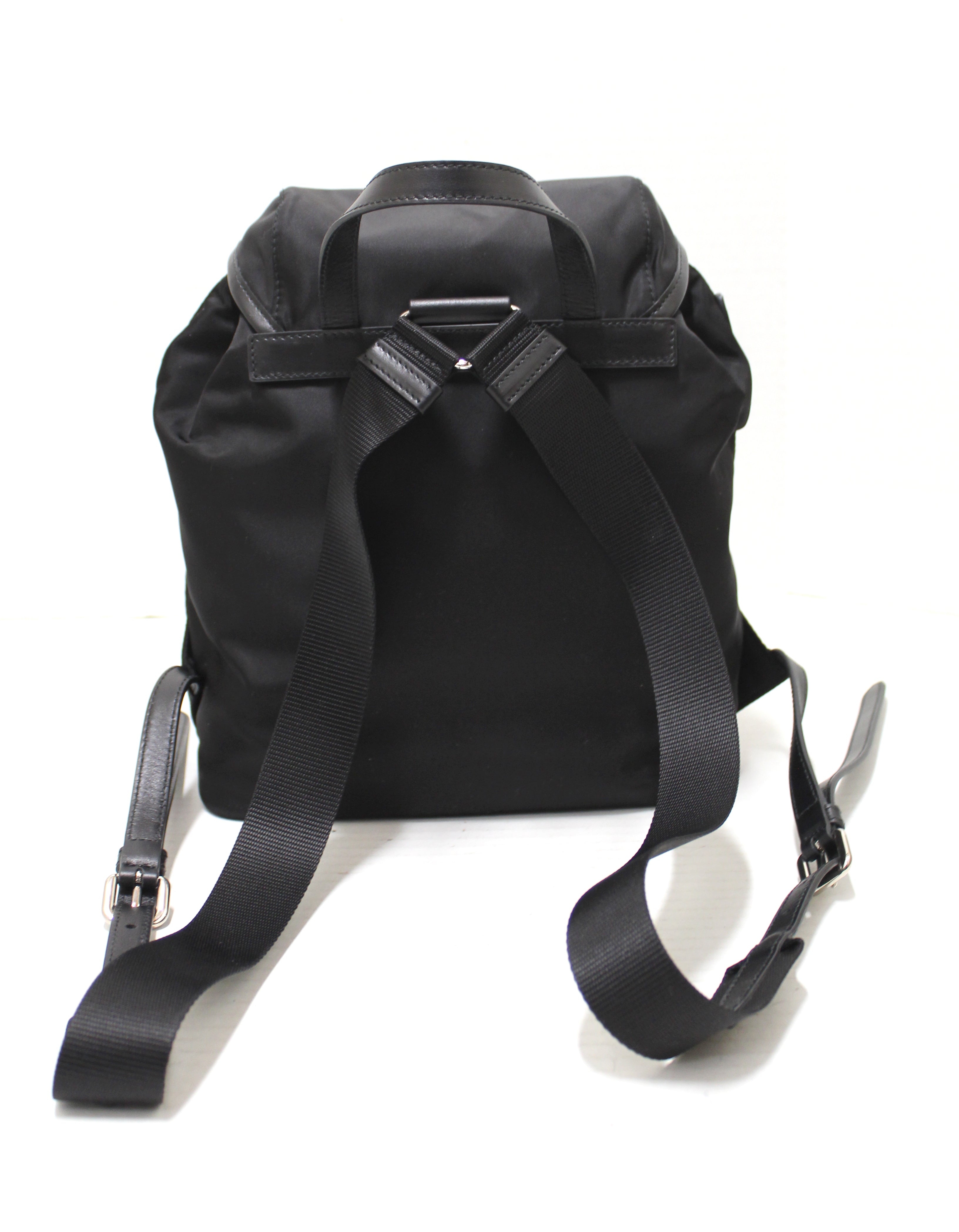 Authentic Prada Black Nylon Small Backpack with Silver Hardware 1BZ677 | Luxury Designer Shoulder Bag for Women | Perfect for Travel, Work & Everyday Use