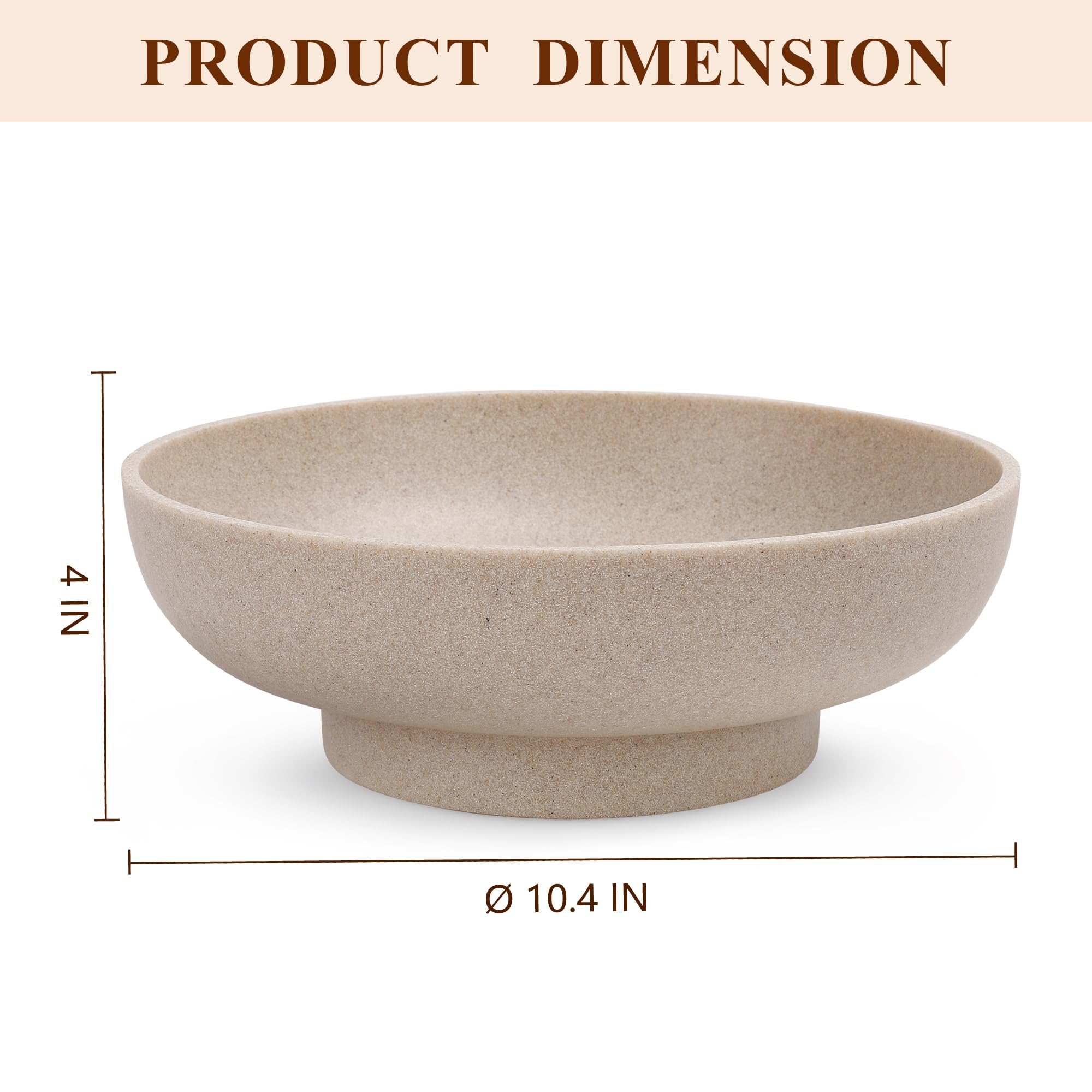 Large Decorative Resin Bowl - Modern Handcrafted Beige Stone-Like Fruit & Key Tray for Kitchen Counter, Entryway Table & Home Decor | Durable Artisanal Centerpiece for Dining Room, Living Room & Office Spaces