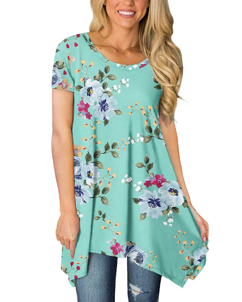 POPYOUNG Women's 2025 Summer Short Sleeve Tunic Top - Casual Swing Blouse Shirt for Work, Beach & Everyday Wear