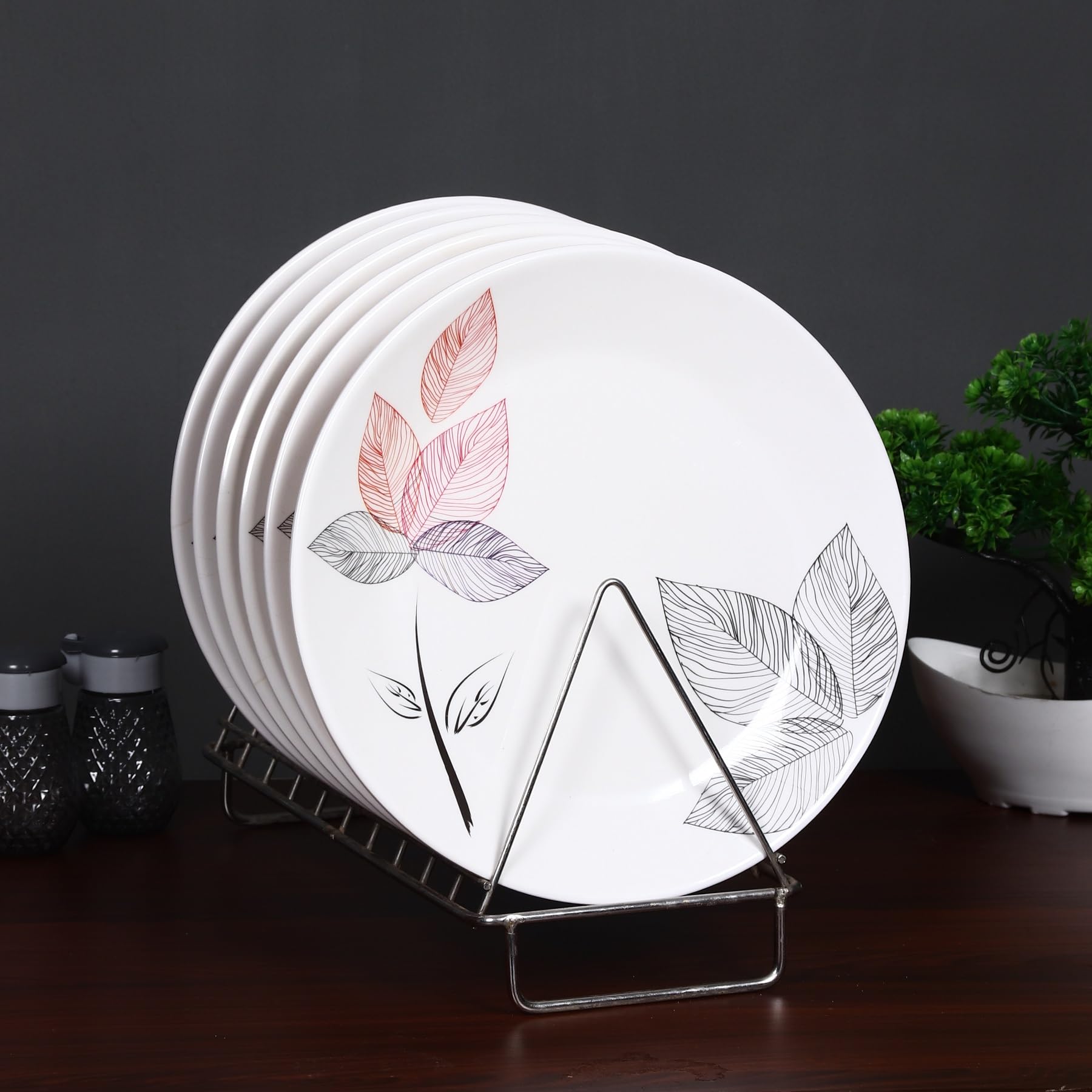 Premium Golden Fish Melamine Dinner Plates - Set of 6, 11 Inch Round Printed Leaf Design Plates - Durable & Stylish for Outdoor Dining, Picnics, and Everyday Use