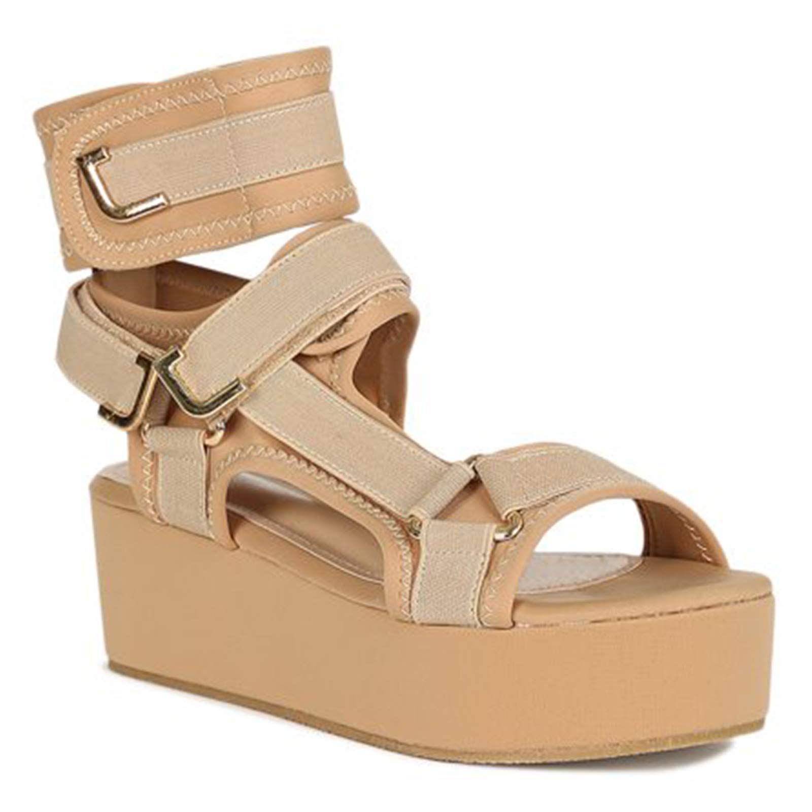 SaraIris Women's Rhinestone Glitter Platform Wedge Sandals - Open Toe Gladiator Ankle Strap Velcro Flat Sandals for Casual Wear, Beach, Party & Summer Outfits