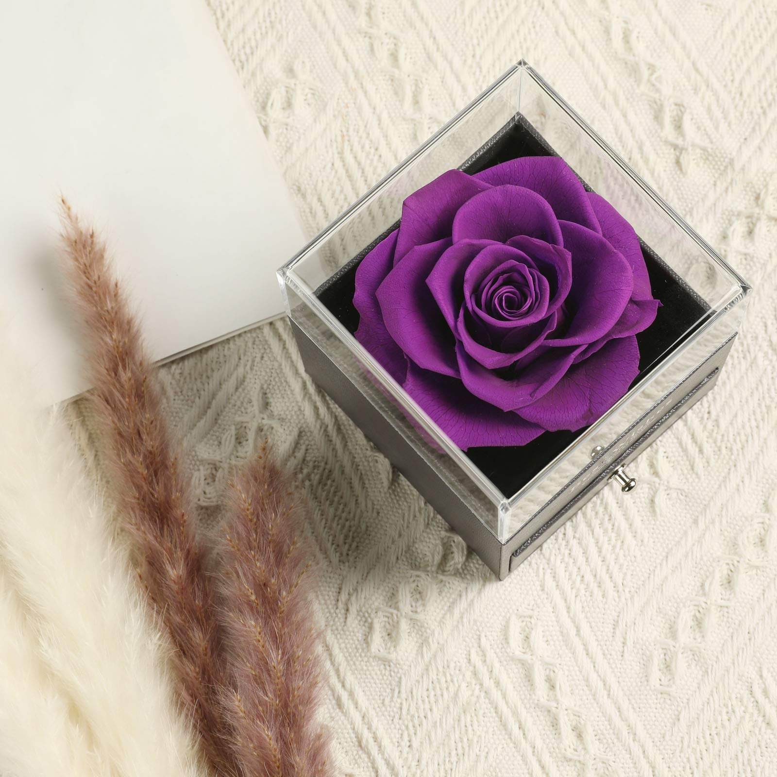 Handmade Preserved Real Rose in Heart Necklace - 'I Love You' in 100 Languages, Romantic Gift for Her - Valentine's Day, Anniversary, Mother's Day & Birthday Present for Women (Purple) - Perfect for Surprise Proposals, Wedding Anniversaries & Special Occasions