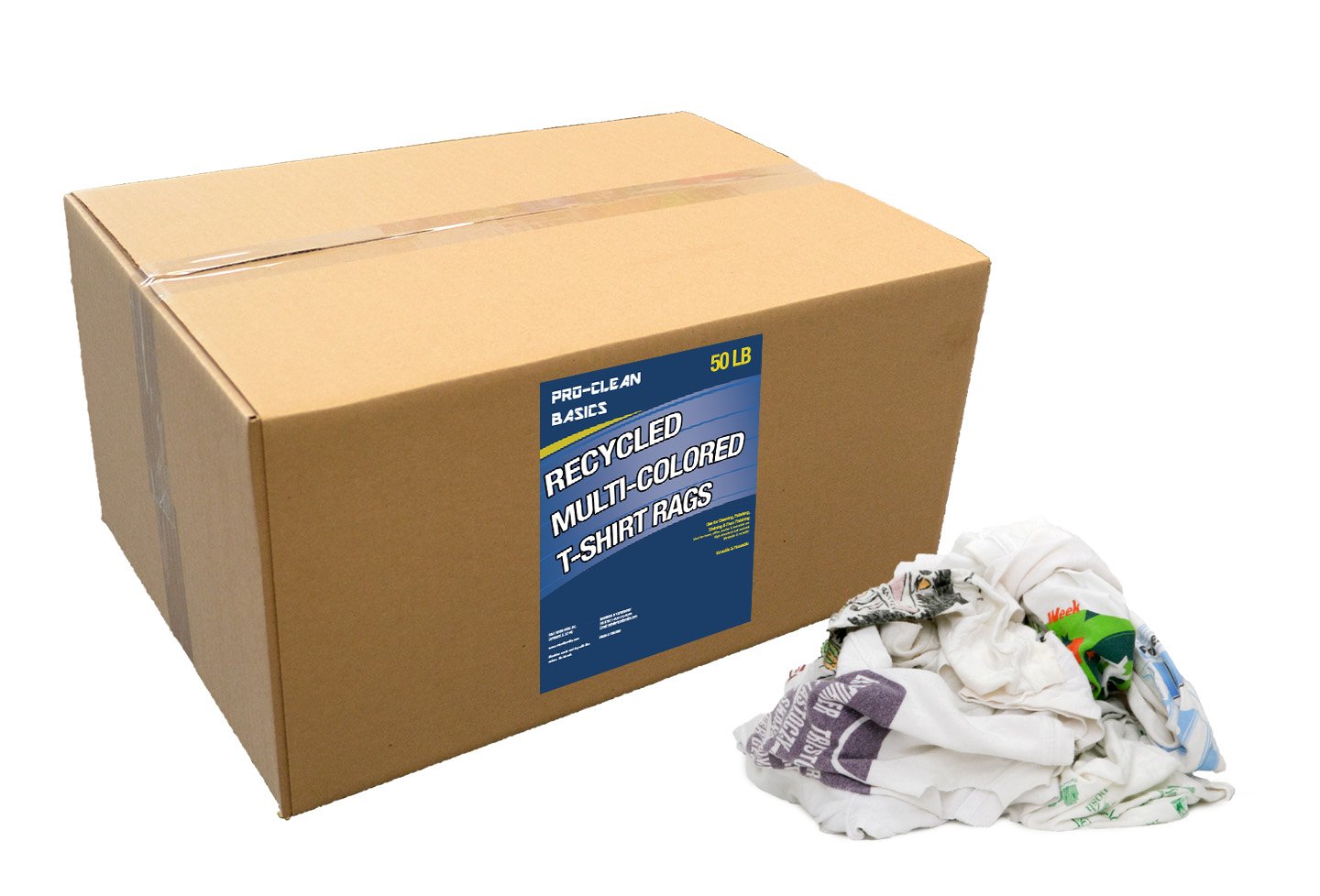 Pro-Clean Basics A99704 100% Cotton Recycled Cleaning Rags - Lint-Free, Assorted Colors (50 lb Box) - Perfect for Home Cleaning, Car Detailing & Workshop Use