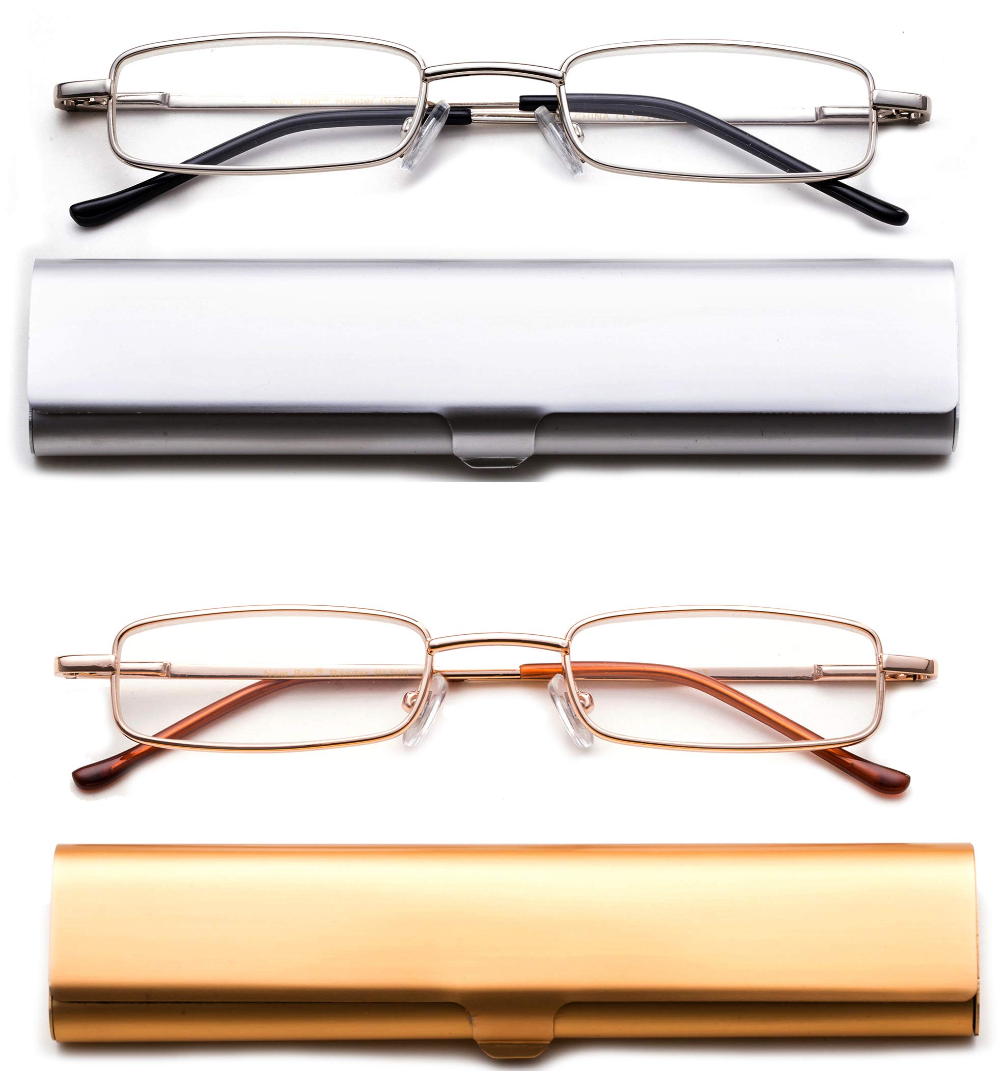 2 Pack Compact Reading Glasses with Aluminum Case - Lightweight +1.0 to +3.5 Magnification for Men & Women - Perfect for Reading, Crafts & Close Work