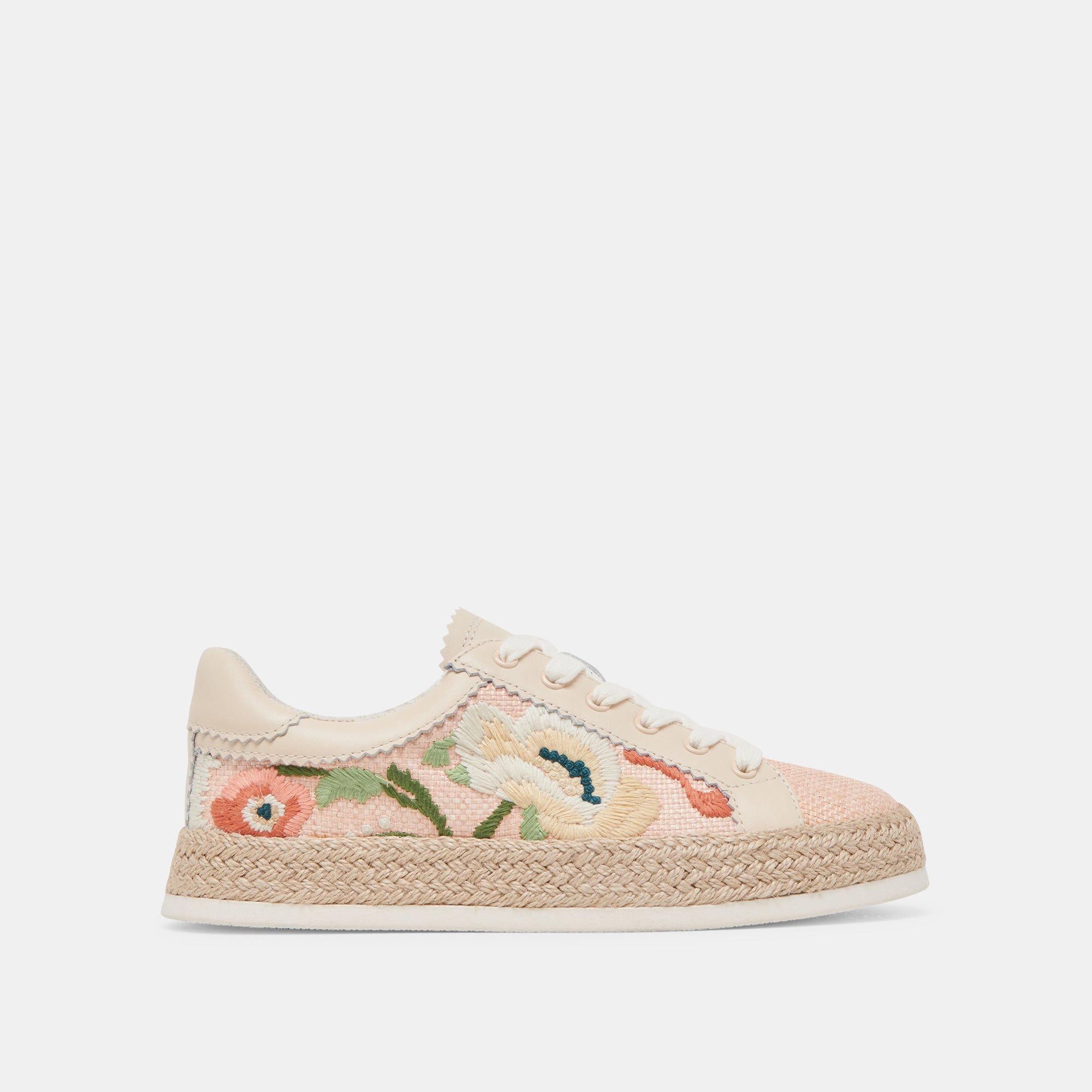 AZALIA Women's Pink Floral Raffia Sneakers - Comfortable Casual Shoes for Walking, Travel & Summer Outfits