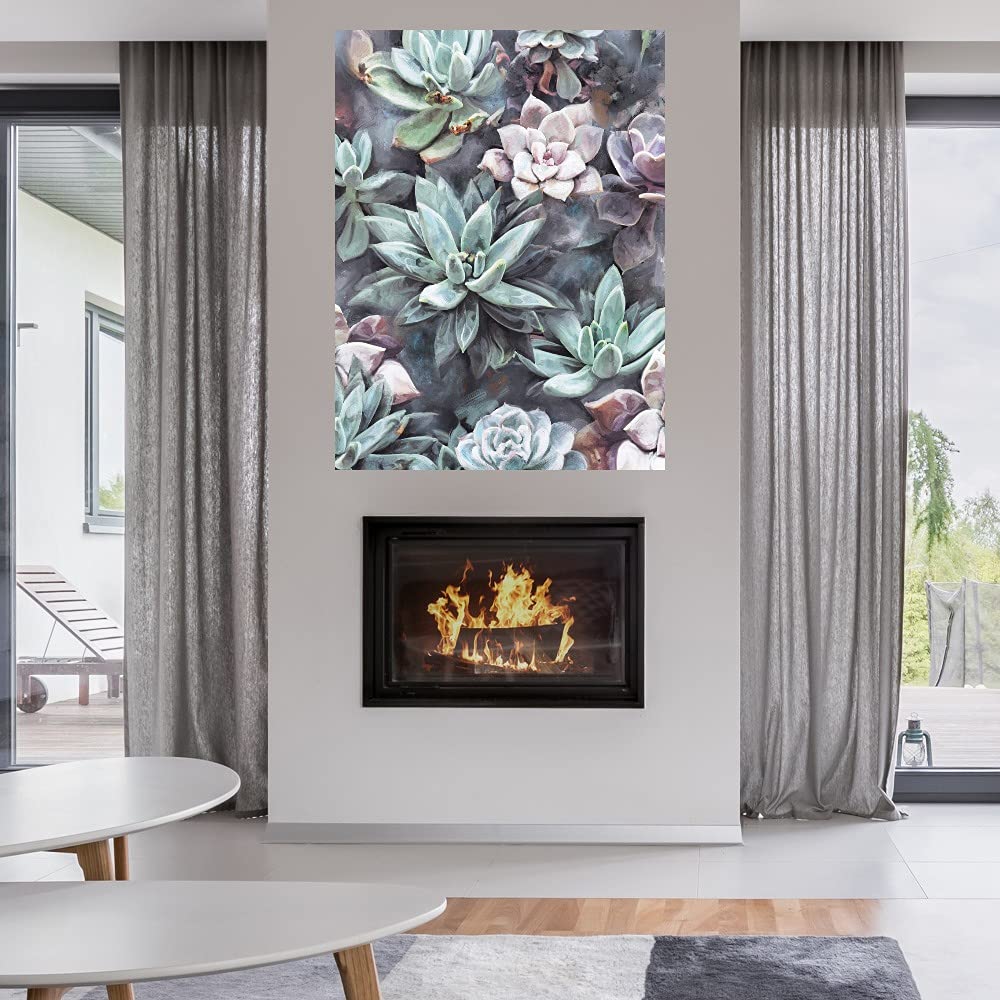 Succulent Wall Art - 42x56 Inch Gray Canvas Painting for Home & Office Decor | Ready to Hang Botanical Print for Living Room, Bedroom, Bathroom, Kitchen, Dining Area & Bar | Perfect Gift for Housewarming & Interior Design