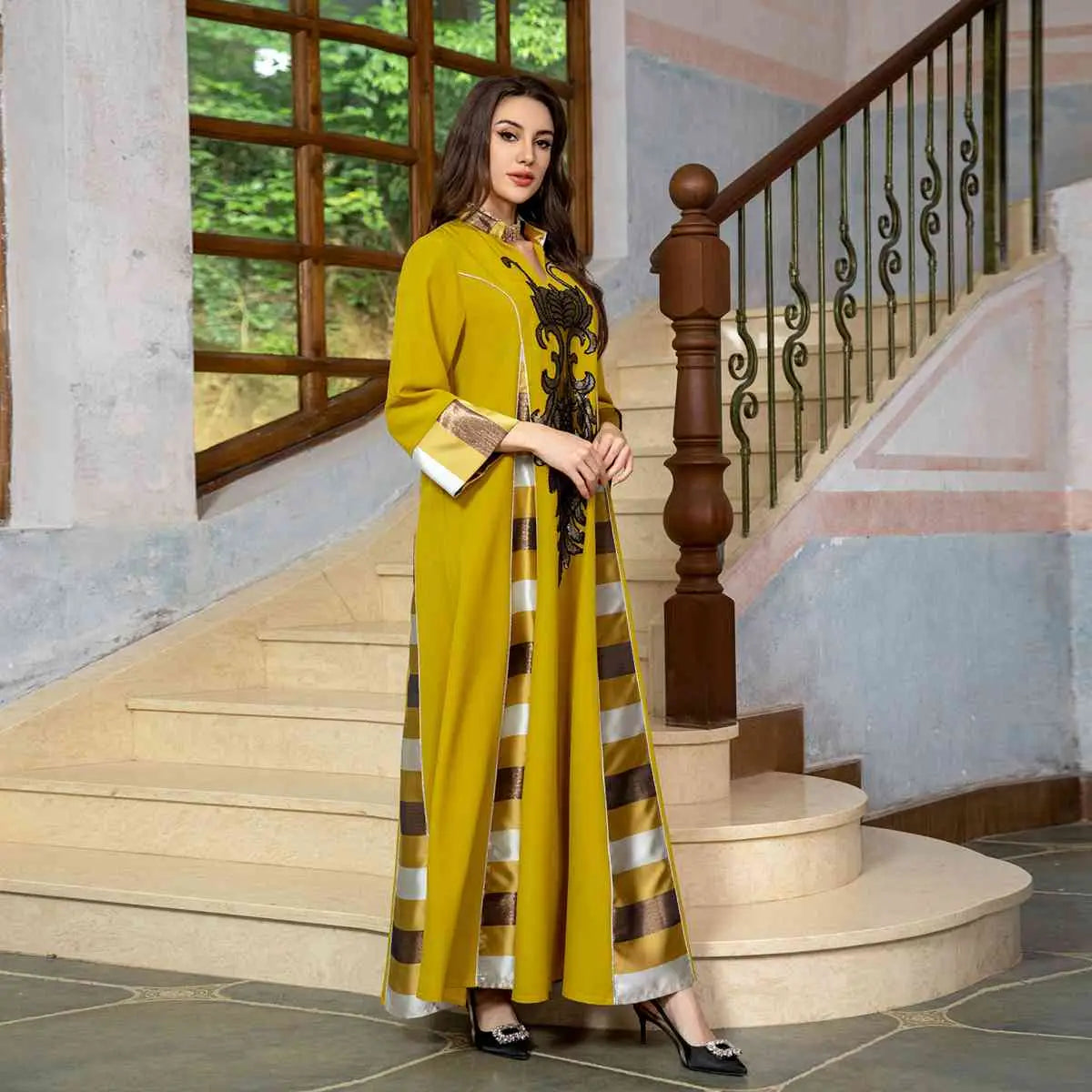 Elegant Eid Dress for Women - Sparkling Sequins & Embroidery Kaftan Caftan - Perfect for Eid Celebrations, Parties, and Special Occasions