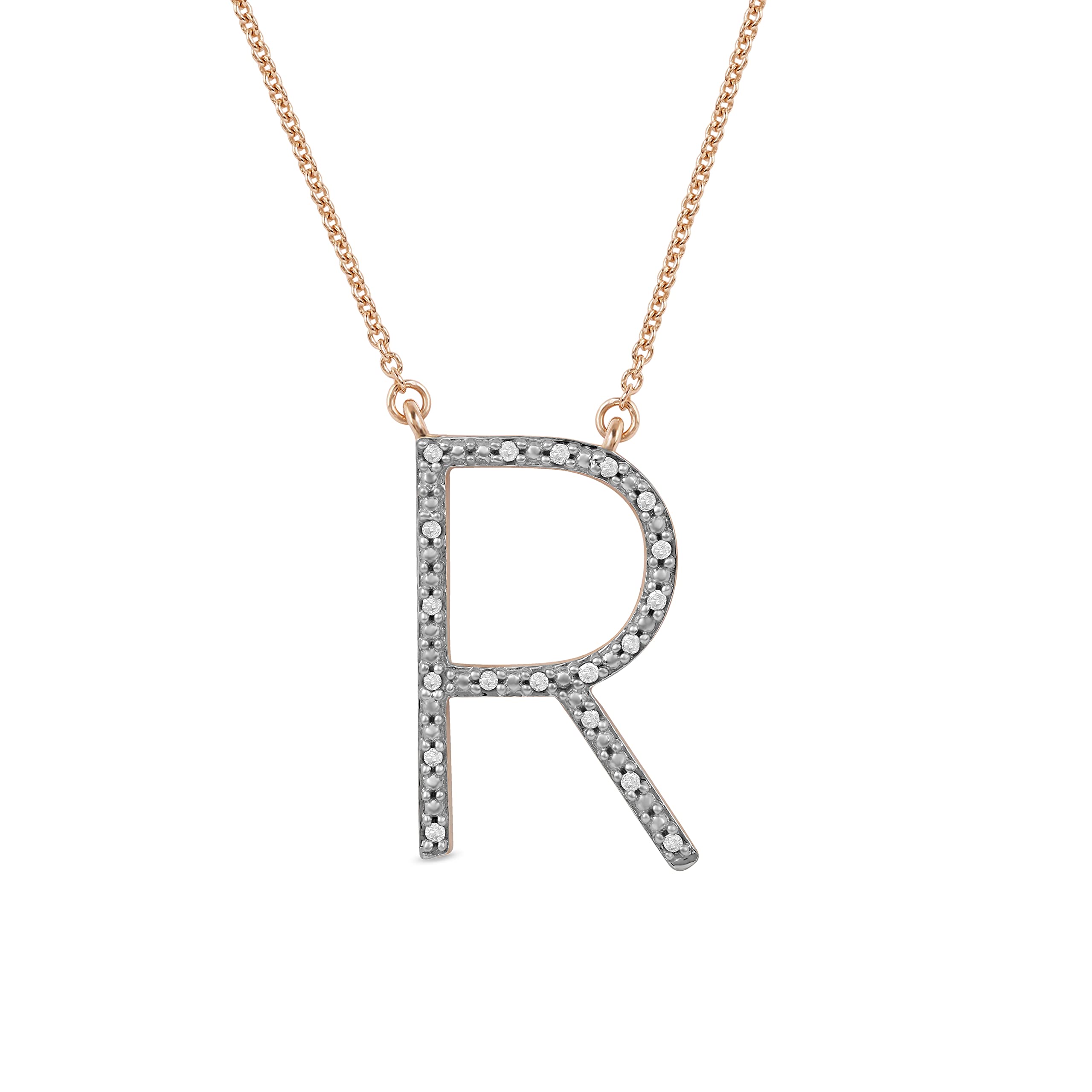 Diamond Initial Pendant Necklace - Sterling Silver Alphabet Letter Studded with Diamonds (A-Z) - Personalized Name Jewelry for Women, Men, Girls & Kids | Perfect Gift for Birthday, Anniversary & Valentine's Day