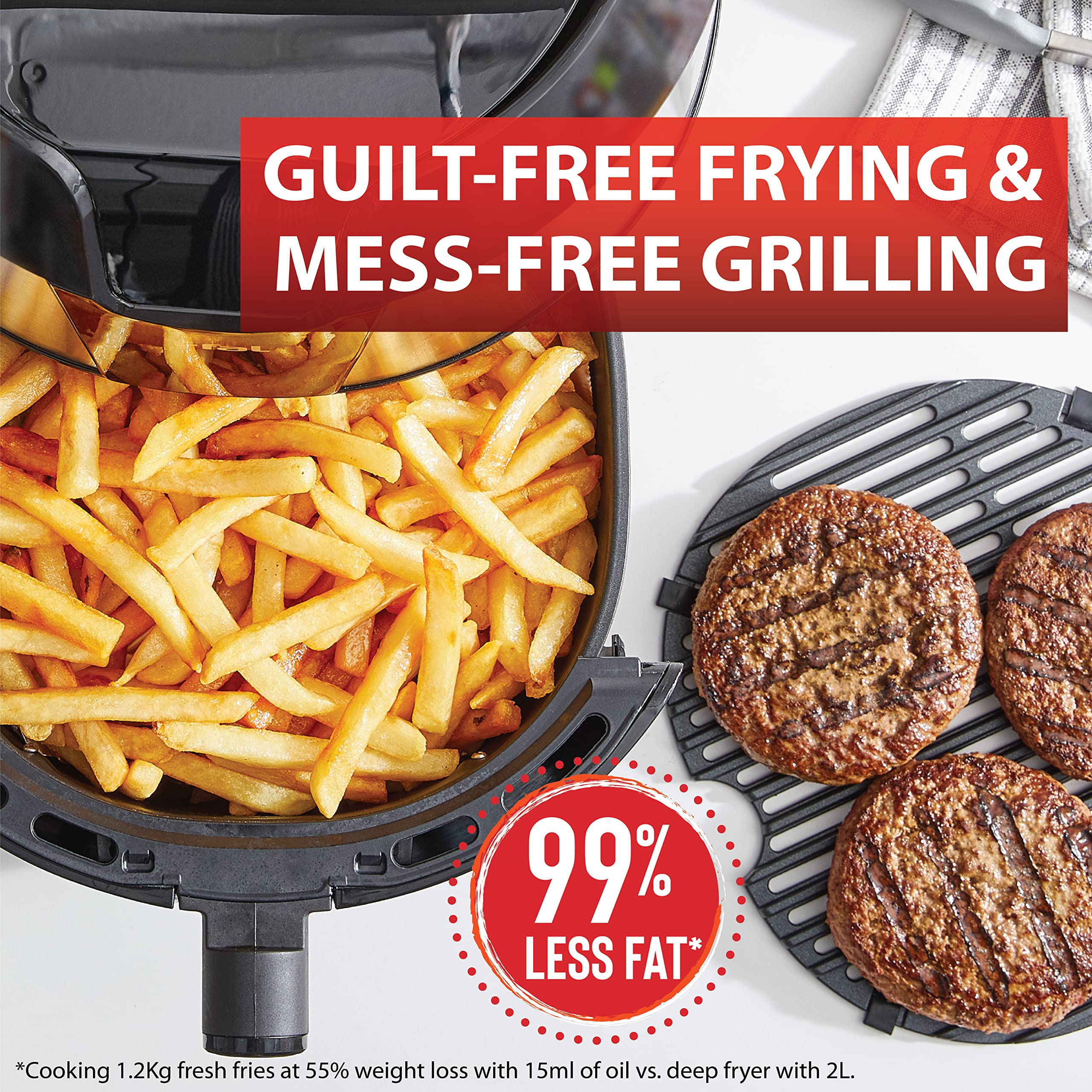 T-fal Easy Fry XXL 5.9 Quart Air Fryer & Grill Combo - One-Touch Digital Screen, 8 Preset Programs, Black Stainless Steel - Perfect for Healthy Cooking, Family Meals & Quick Weeknight Dinners