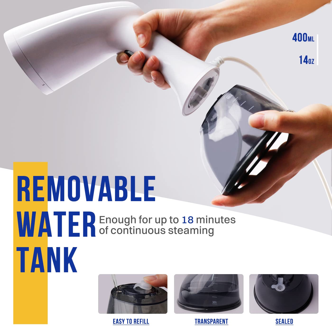 1350W Powerful Garment Steamer - Upgraded 400ML Large Water Tank for Efficient Wrinkle Removal - Portable Clothes Steamer for Home, Office & Travel - Perfect for Business Attire, Wedding Dresses & Everyday Clothing Care