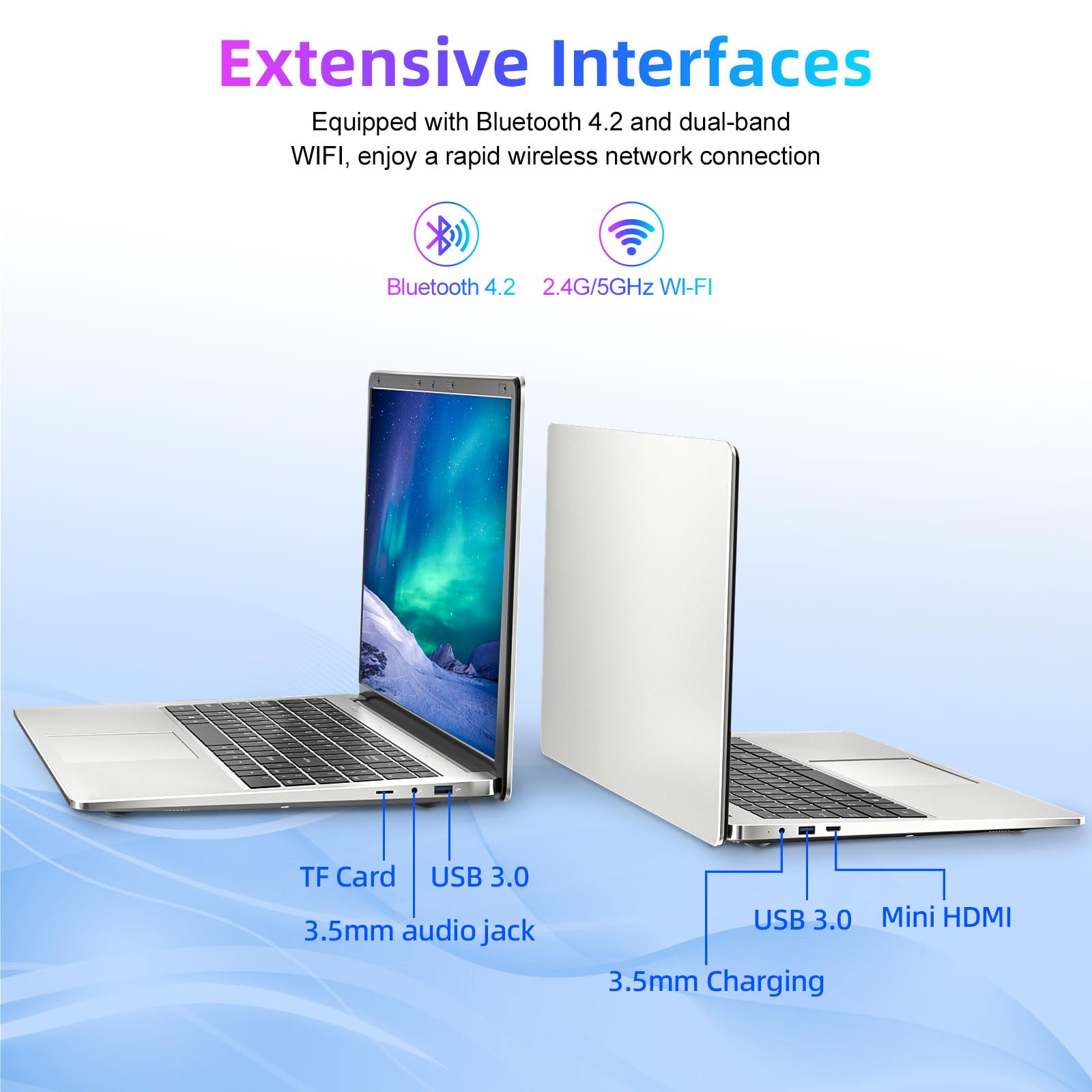 15.6 Inch Laptop with Intel Celeron J4105 Quad-Core CPU - 4GB RAM 128GB SSD, UHD Graphics 600, USB 3.2 Ports, Dual-Band WiFi, Bluetooth 4.2 - Perfect for Work, Study & Entertainment