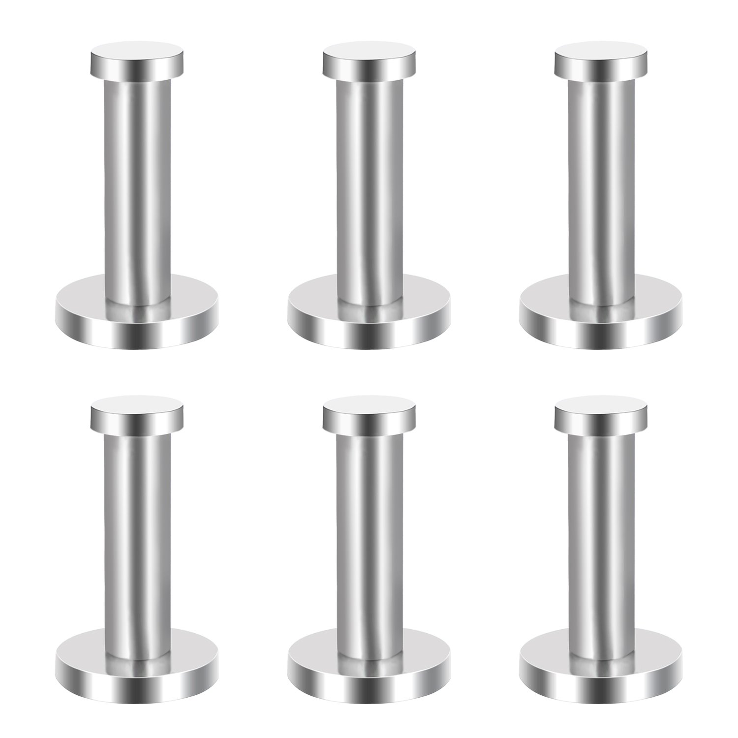 EBOOT 6-Pack Stainless Steel Wall Mount Hooks for Robe, Coat & Towel - 2 Inch Silver - Durable Bathroom & Bedroom Organizer for Home, Hotel & Closet Storage