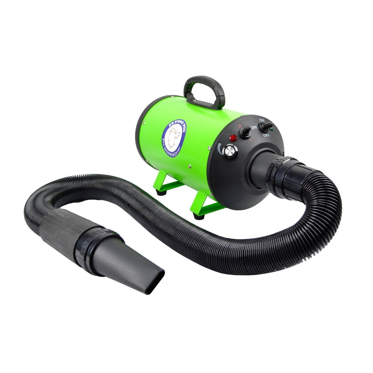 High Velocity Dog Grooming Dryer with Adjustable Speed & Heat - Flying Pig Pet Hair Dryer for Professional Grooming (Green) | Perfect for Home Grooming, Pet Salons & Quick Drying After Baths