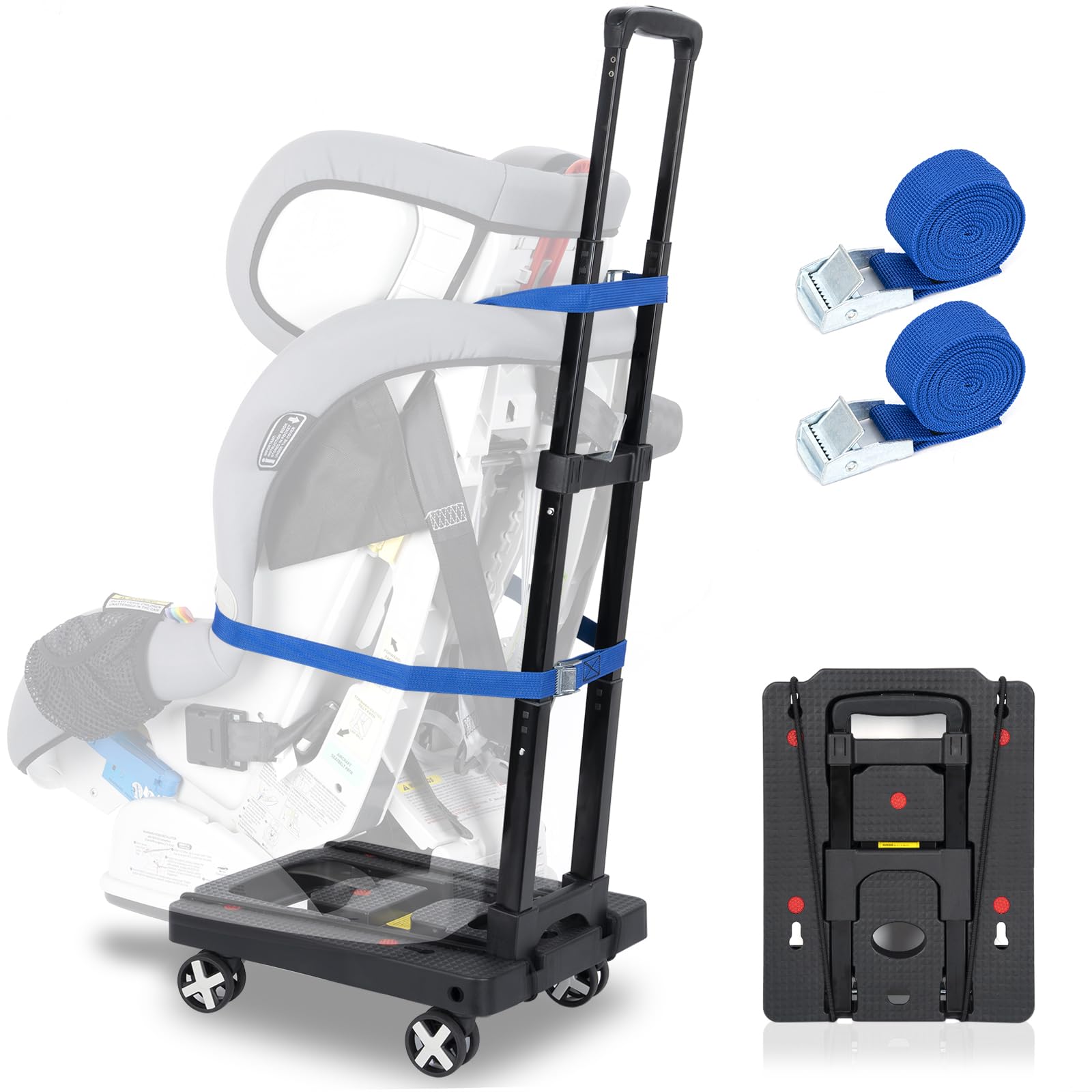 Foldable Car Seat Travel Cart with Blue Straps - Portable Airport Dolly & Trolley for Easy Car Seat Transport - Perfect for Air Travel, Road Trips, and Family Outings