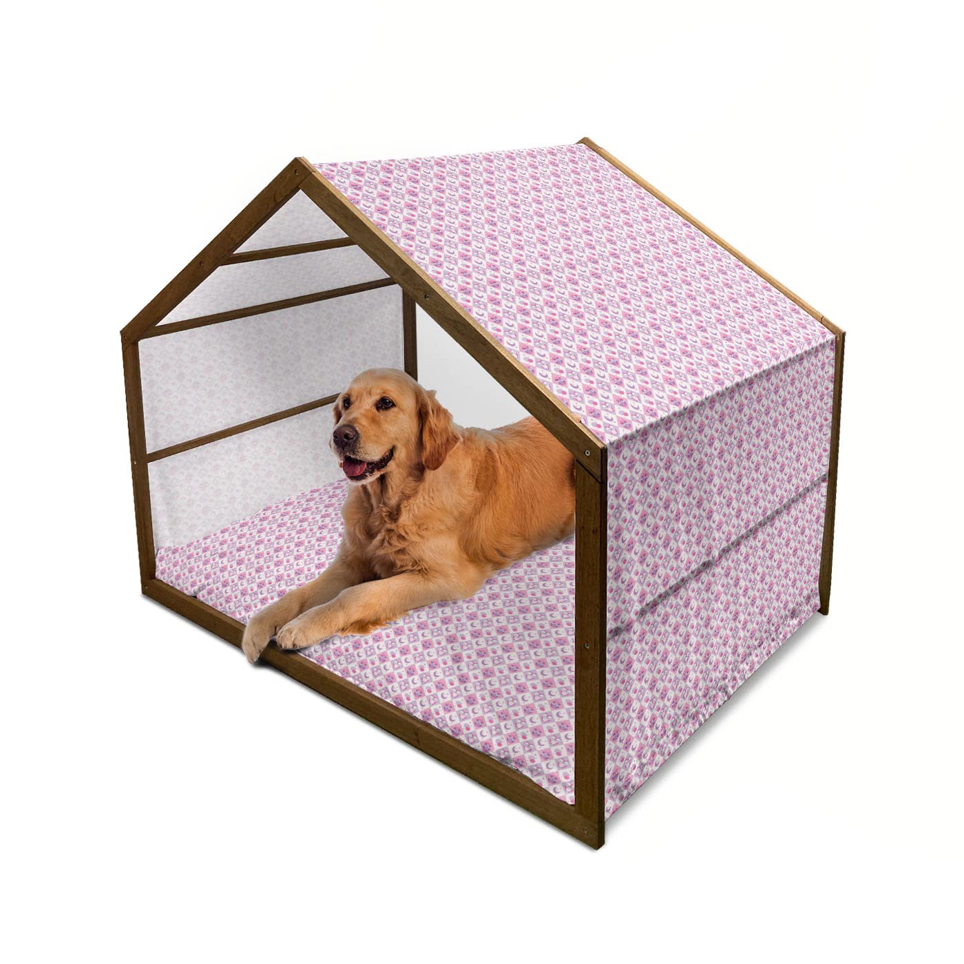 Ambesonne Floral Wooden Dog House - Watercolor Print with Orange Mums & Green Leaves, Indoor/Outdoor Portable Pet Kennel with Pillow & Cover, X-Large (Eggplant Peach Salmon) - Perfect for Backyard, Patio, or Home Decor