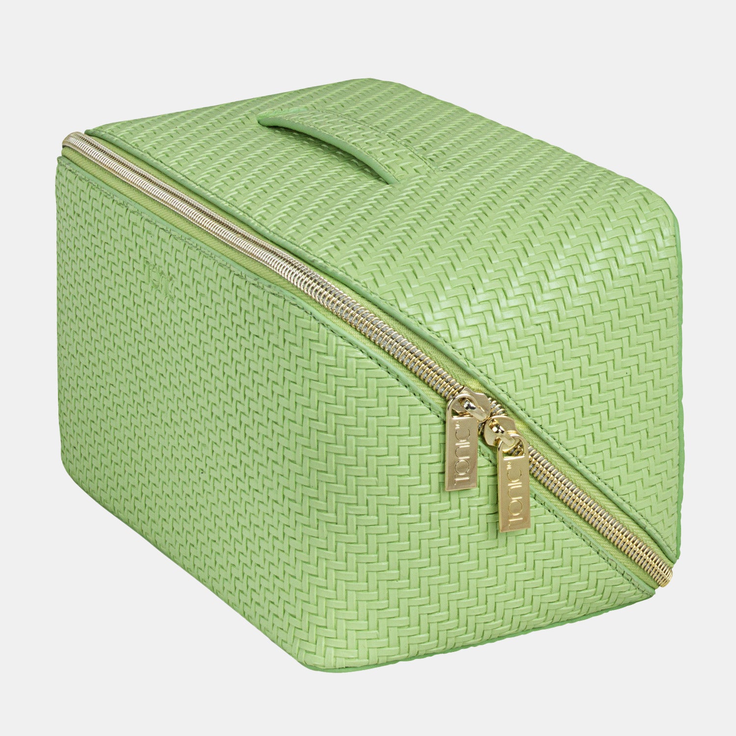 Large Beauty Makeup Travel Organizer Bag - Herringbone Pistachio Green for Women, Perfect for Cosmetic Storage & Travel Essentials | Carry-On, Gym, Vacation & Daily Use