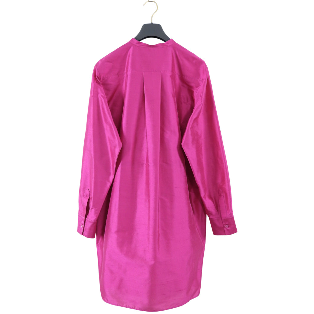 Christian Dior Fuchsia Raw Silk Long Tunic Top Shirt - Women's Luxury Blouse Size FR40/US8 for Elegant Evening Wear & Special Occasions