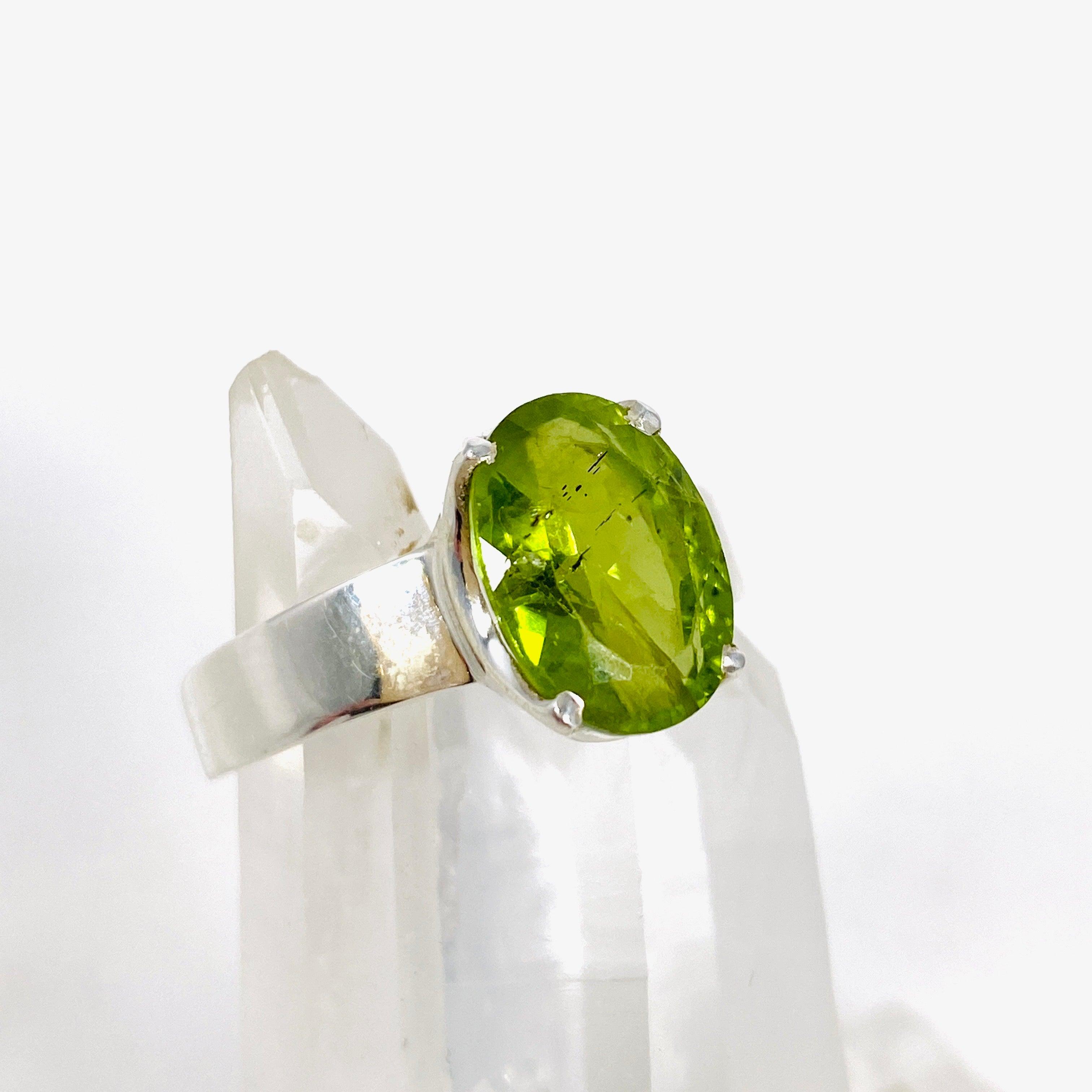 Peridot Oval Faceted Ring Size 10 - PRGJ292 | Dainty Green Gemstone Jewelry for Women, Perfect for Engagement, Wedding & Everyday Wear