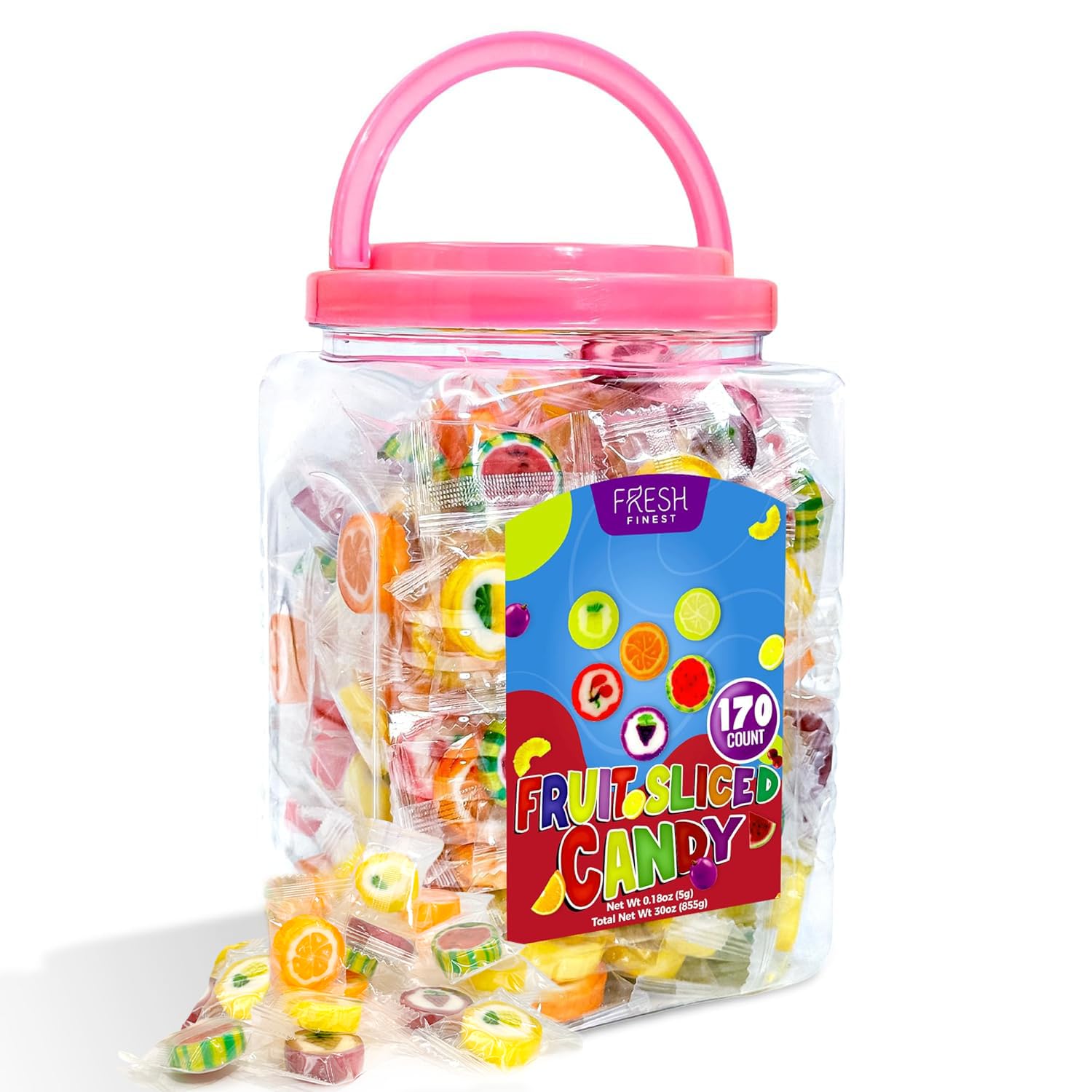 Bulk Hard Candy Fruit Slices - 170 Individually Wrapped Pieces (855g) | Assorted Fruit Flavored Candies for Parties, Office Snacks & Gift Bags | Fresh Finest Quality