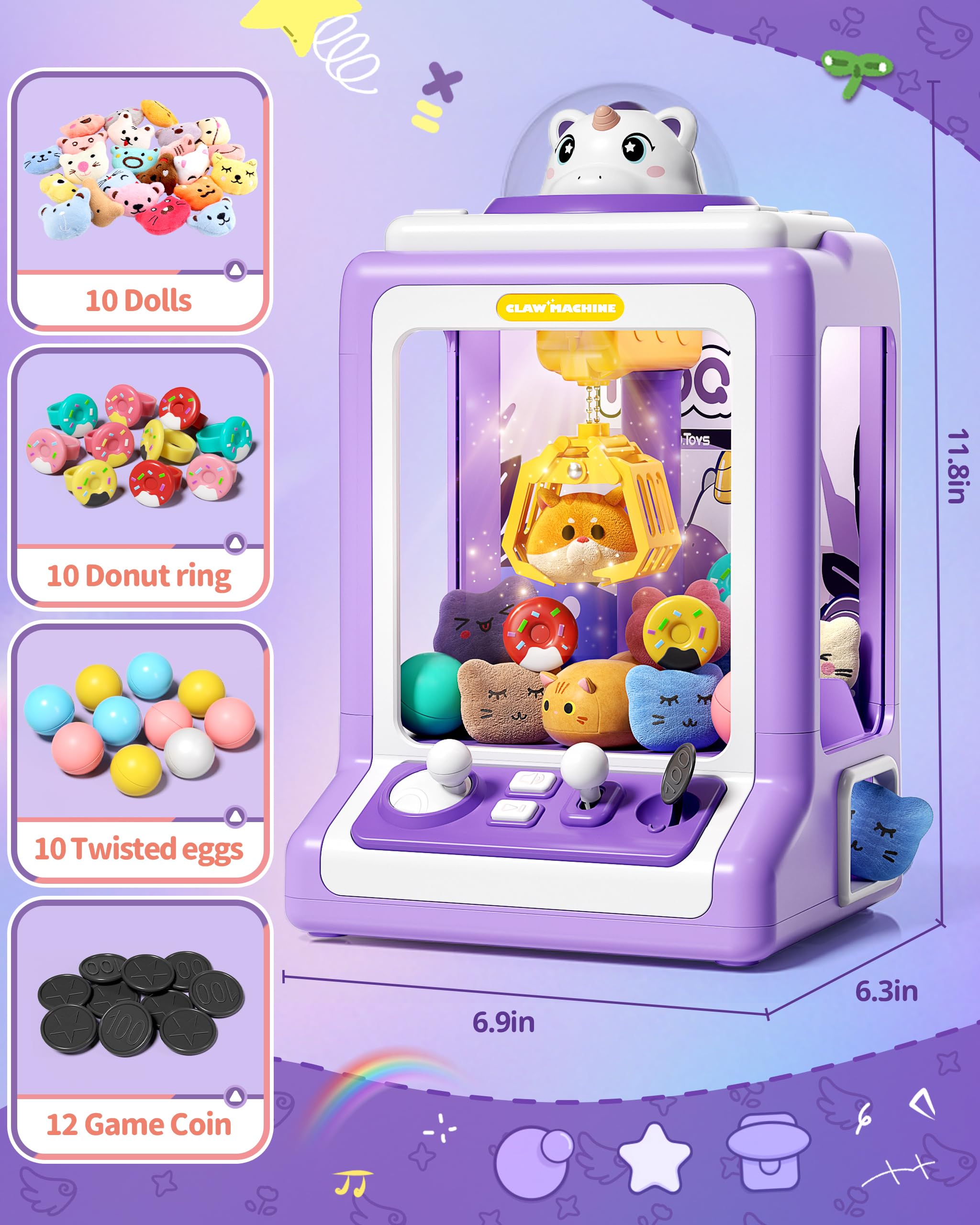 Mini Claw Machine for Kids - Electronic Vending Game with 30 Prizes, Coins & Music - Fun Prize Dispenser Toy for Boys & Girls - Perfect for Birthday Parties, Arcades & Family Game Nights