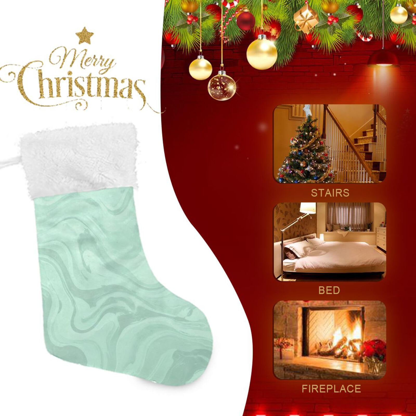 2 Pack Christmas Stocking - Abstract Marble Mint Green Xmas Stockings for Fireplace Decor, 17.7 Inch Holiday Hanging Ornaments | Perfect for Christmas Tree, Mantel Decorations & Festive Gift Giving