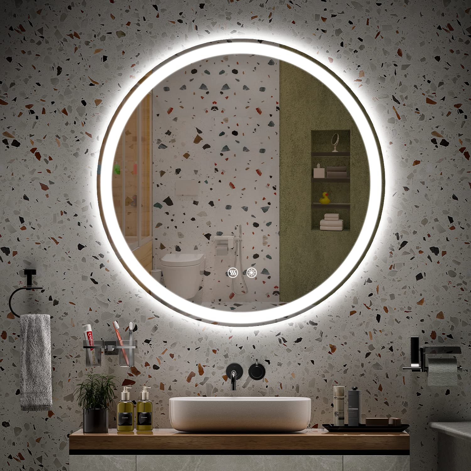 32 Inch Round LED Bathroom Mirror - Wall Mounted Circle Vanity Mirror with 3 Color Lights, High Lumen, CRI 95+, Anti-Fog & Shatterproof - Perfect for Modern Bathrooms, Makeup Vanity, and Spa Decor