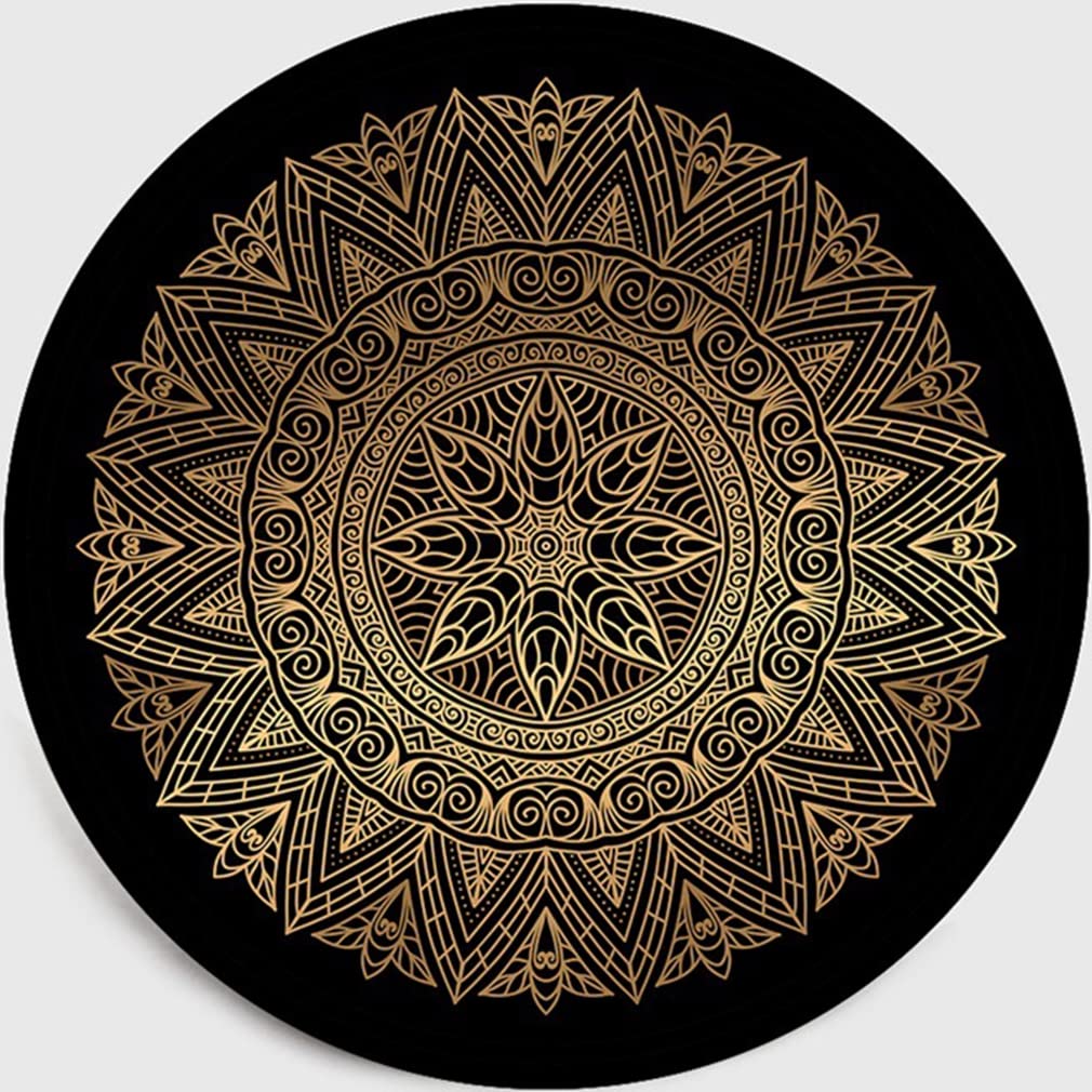 Bohemian Round Area Rug 5.2' x 5.2' - Geometric Mandala Floral Design Non-Shedding Non-Slip Carpet for Bedroom, Living Room, Kitchen & Outdoor Use - Boho Chic Home Decor Floor Mat