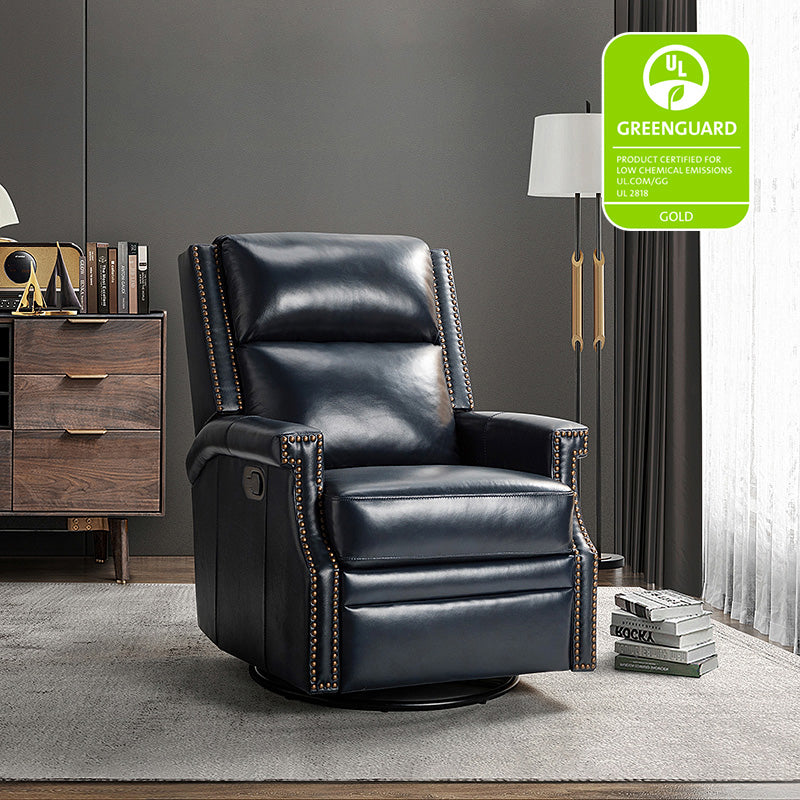 Canace Modern Genuine Leather Manual Glider Rocker Recliner Chair - Comfortable Swivel Lounge Chair for Living Room, Nursery, and Office Relaxation