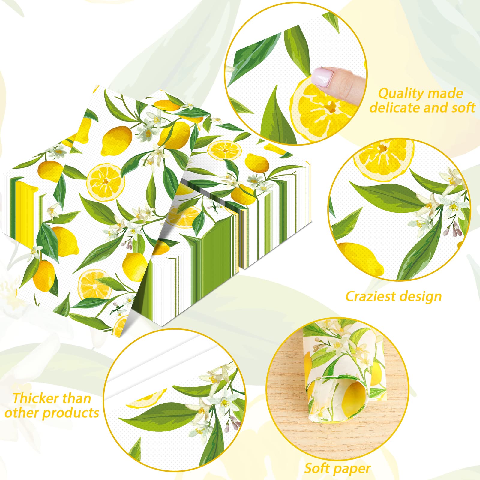 100-Pack Lemon Guest Towels | Citrus Fruit Printed Disposable Paper Napkins for Bathroom, Kitchen, Party | Soft Hand Towels for Weddings, Baby Showers, Holidays & Special Events | Eco-Friendly & Absorbent for Home & Commercial Use