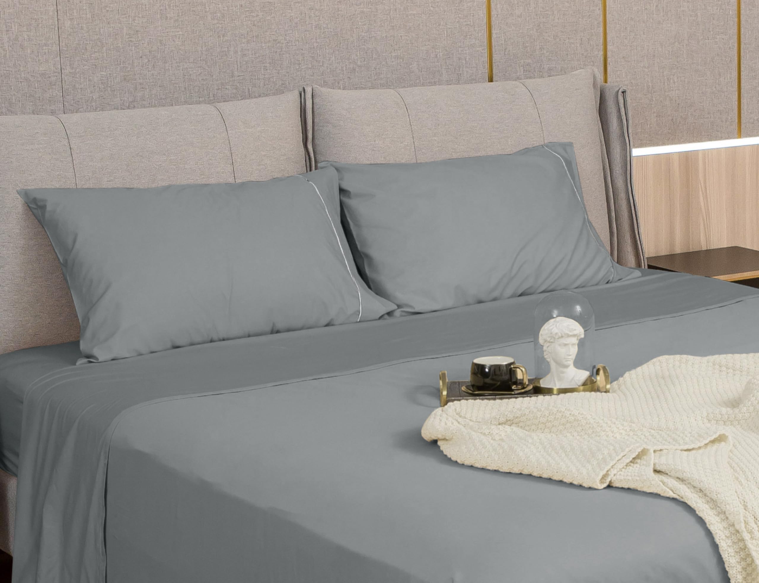 Premium King Size Sunflower Pillowcases Set of 2 - 100% Cotton 20x40 Inches with Silver Trim - Soft Breathable Bedding for Home Decor & Guest Rooms - Ultimate Gray Luxury Pillow Covers for Master Bedroom & Cozy Living Spaces