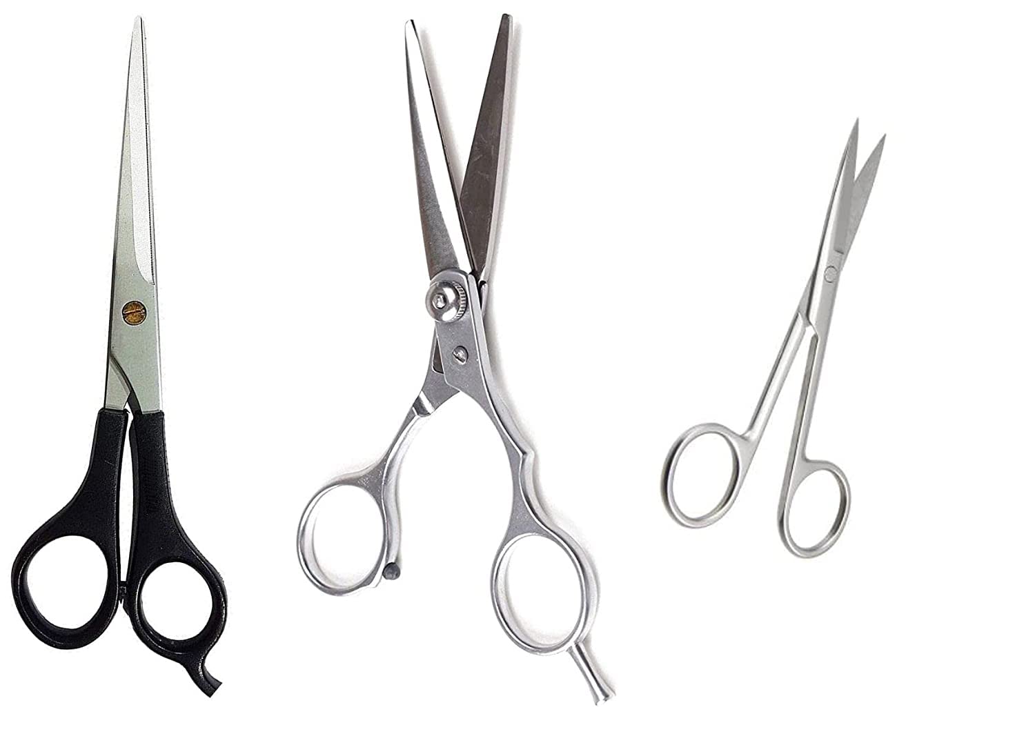 Professional Salon Barber Hair Cutting Scissors Set of 3 - Stainless Steel Hairdressing Shears with Sharp Blades for Styling, Trimming & Beard Care - Ergonomic Comfort Grip - Perfect for Home & Professional Use