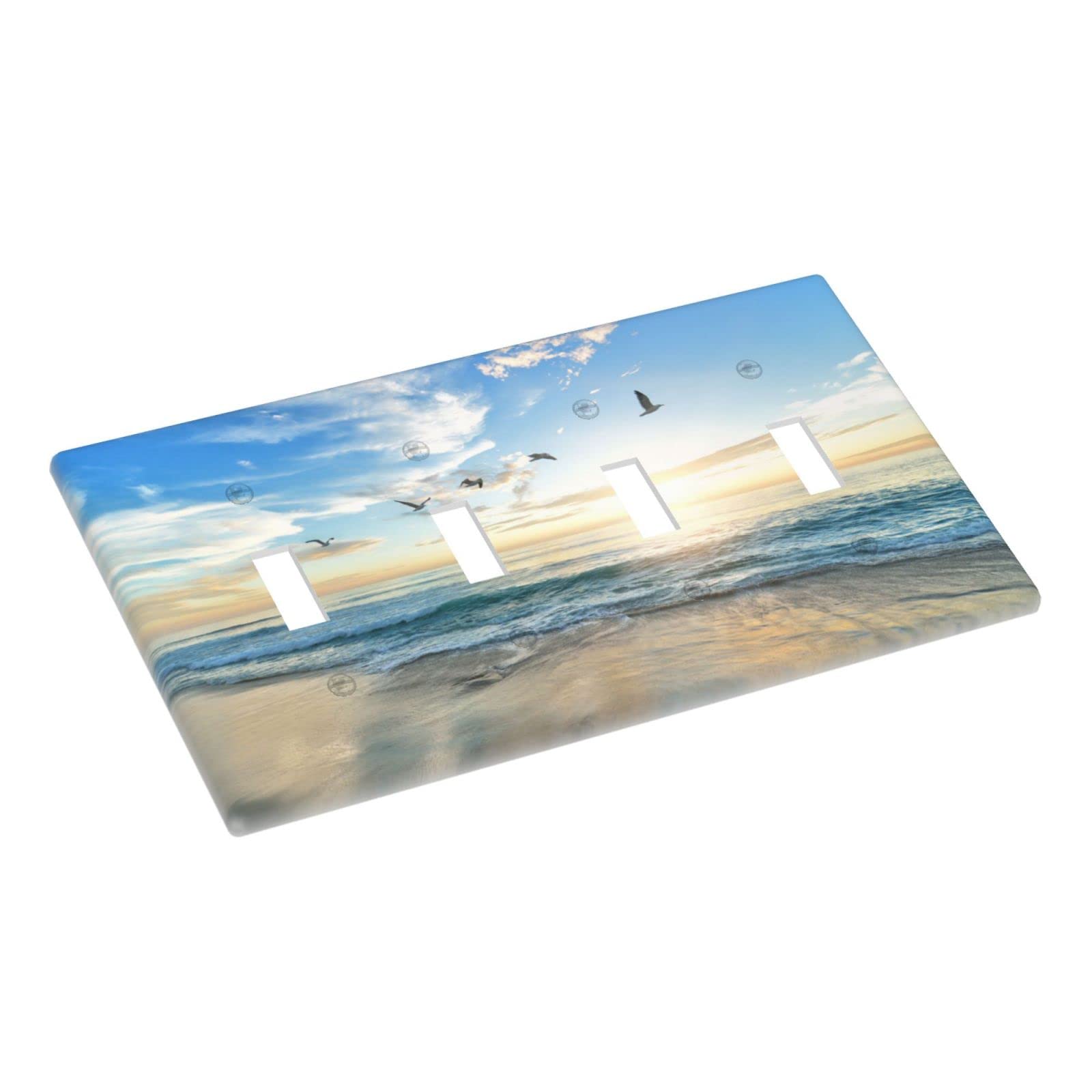 Sunset Coastal Beach Themed 4 Gang Toggle Light Switch Cover Plate - 4.5 x 8 Inch Decorative Wall Plate for Bedroom, Living Room & Beach House Decor