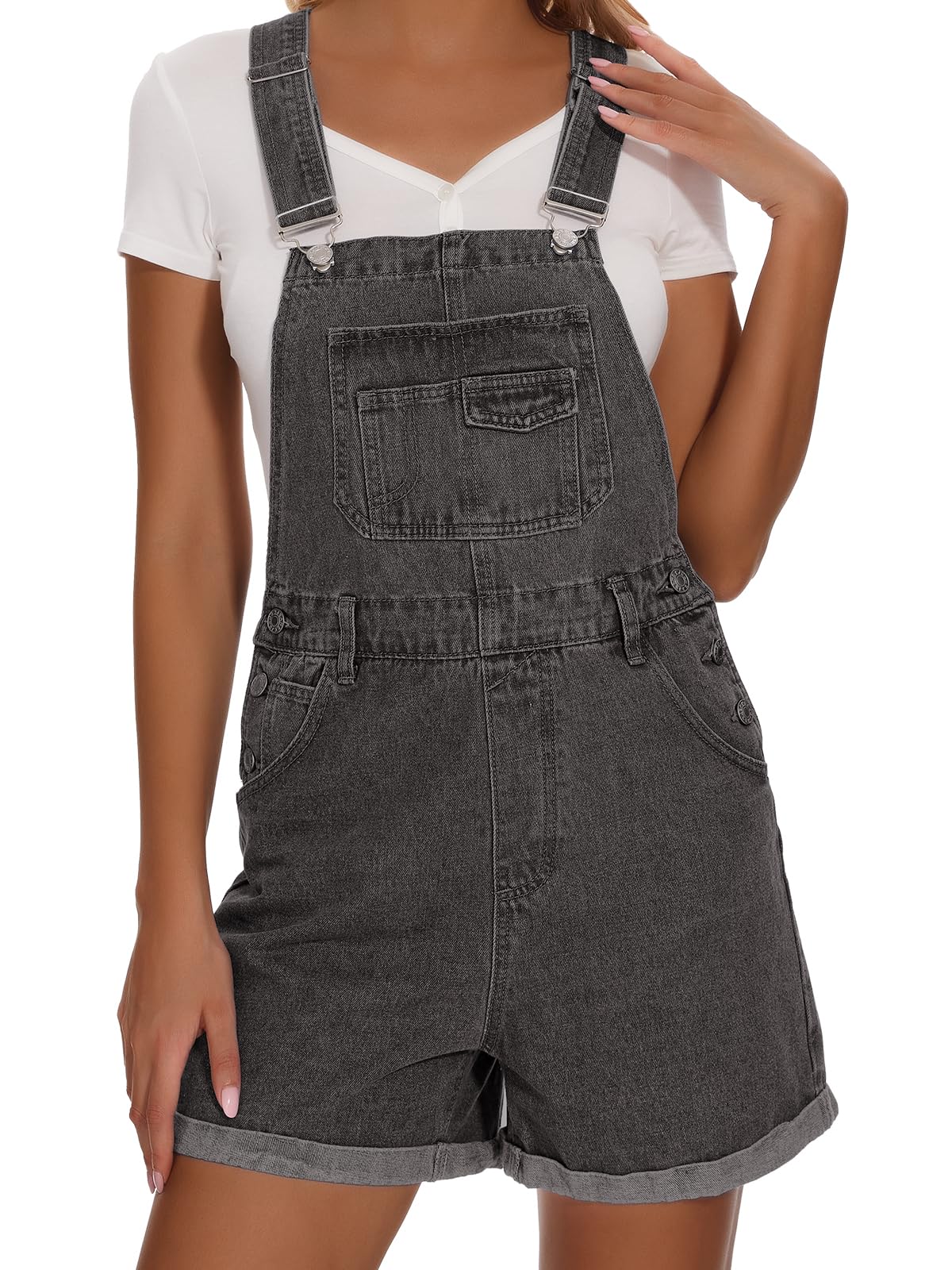 Women's Denim Shortalls - Adjustable Straps High Waist Bib Overalls with Pockets | Casual Summer Romper for Outdoor Activities, Music Festivals & Street Style Fashion