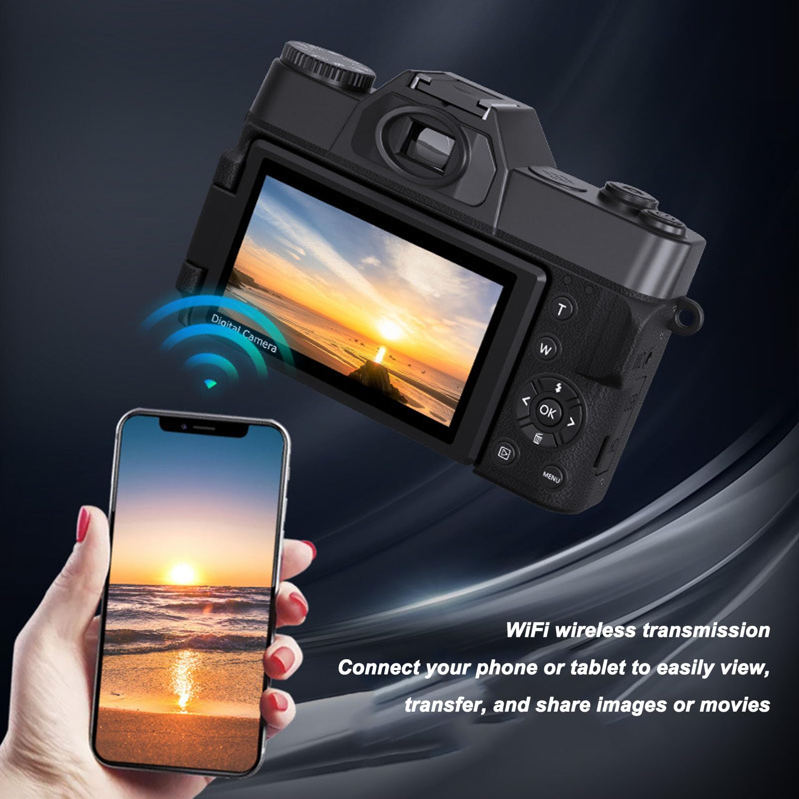 Sxhlseller 4K Digital Camera with 16X Zoom - 3 Inch IPS Rotating Touch Screen, 60FPS 56MP Vlogging Camera for YouTube, Travel & Camping - Perfect for Outdoor Adventures, Family Events and Content Creation