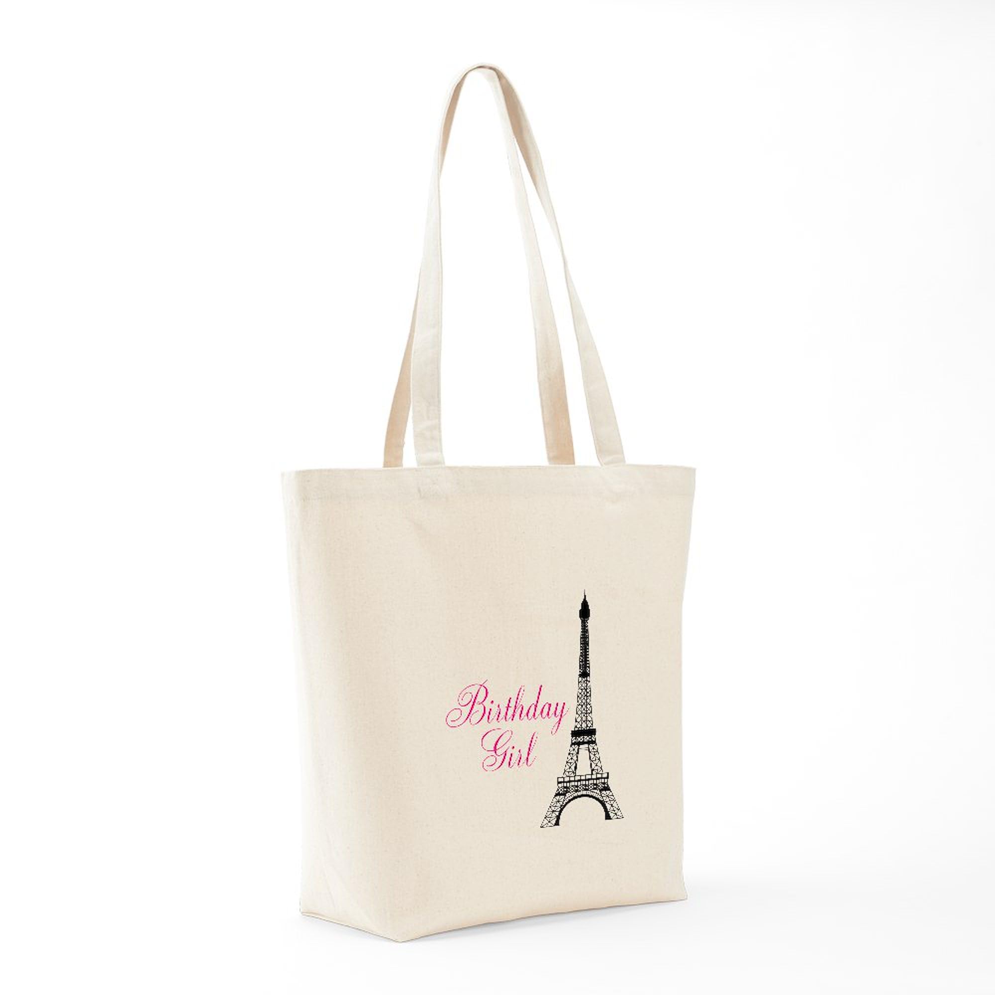 Eiffel Tower Birthday Girl Tote Bag - Natural Canvas Reusable Shopping Bag for Women | Perfect for Birthday Gifts, Grocery Shopping & Travel