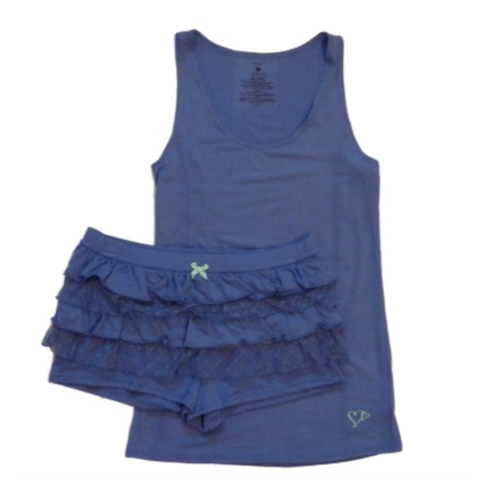 Women's Purple Ruffle Rhumba Shorts & Tank Top Pajama Set - Soft Sleepwear for Lounge & Vacation - Perfect for Relaxing at Home or Beach Getaways